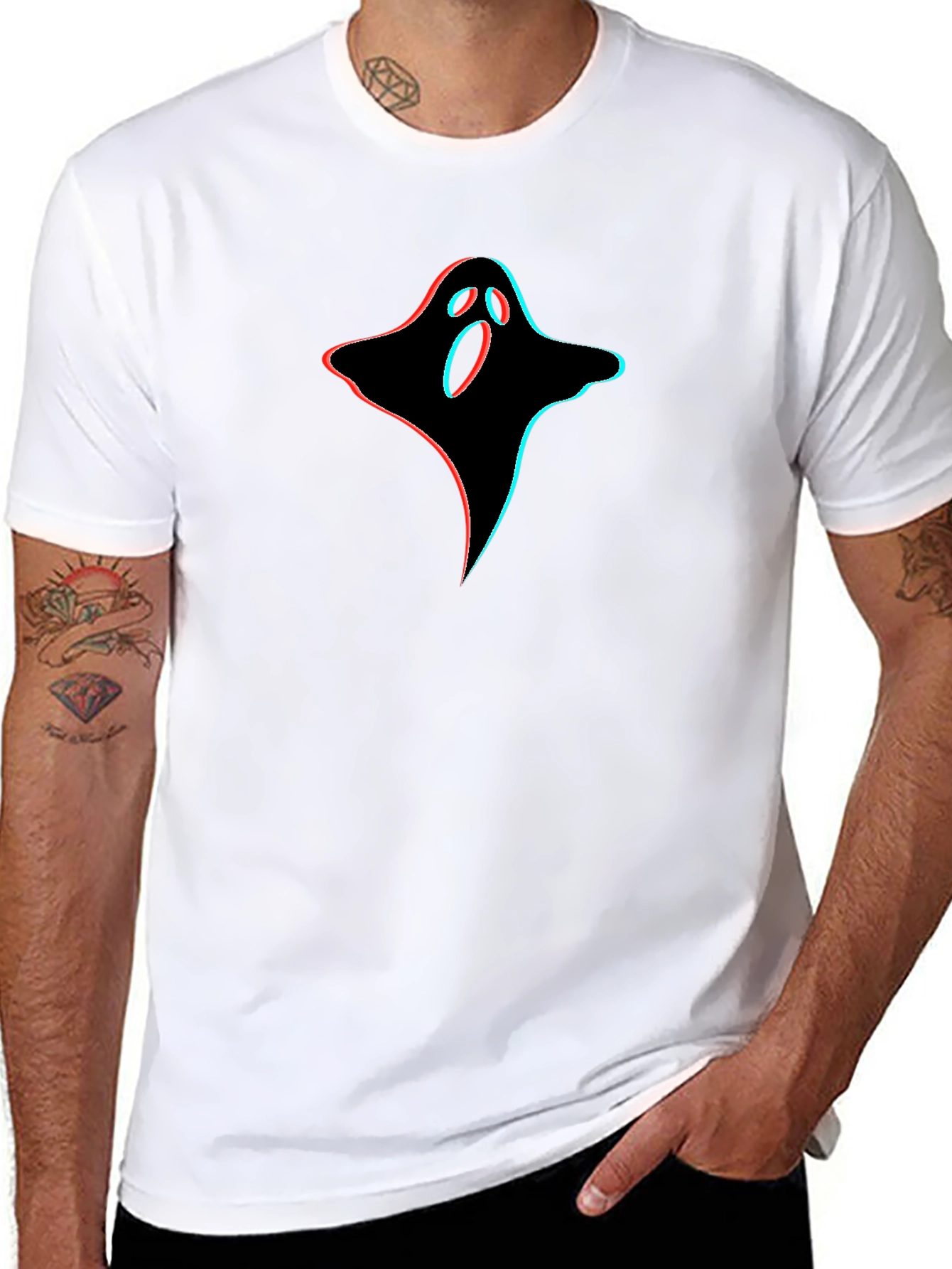 Spooky 3D Ghost Graphic Tee - Black Cotton T-Shirt