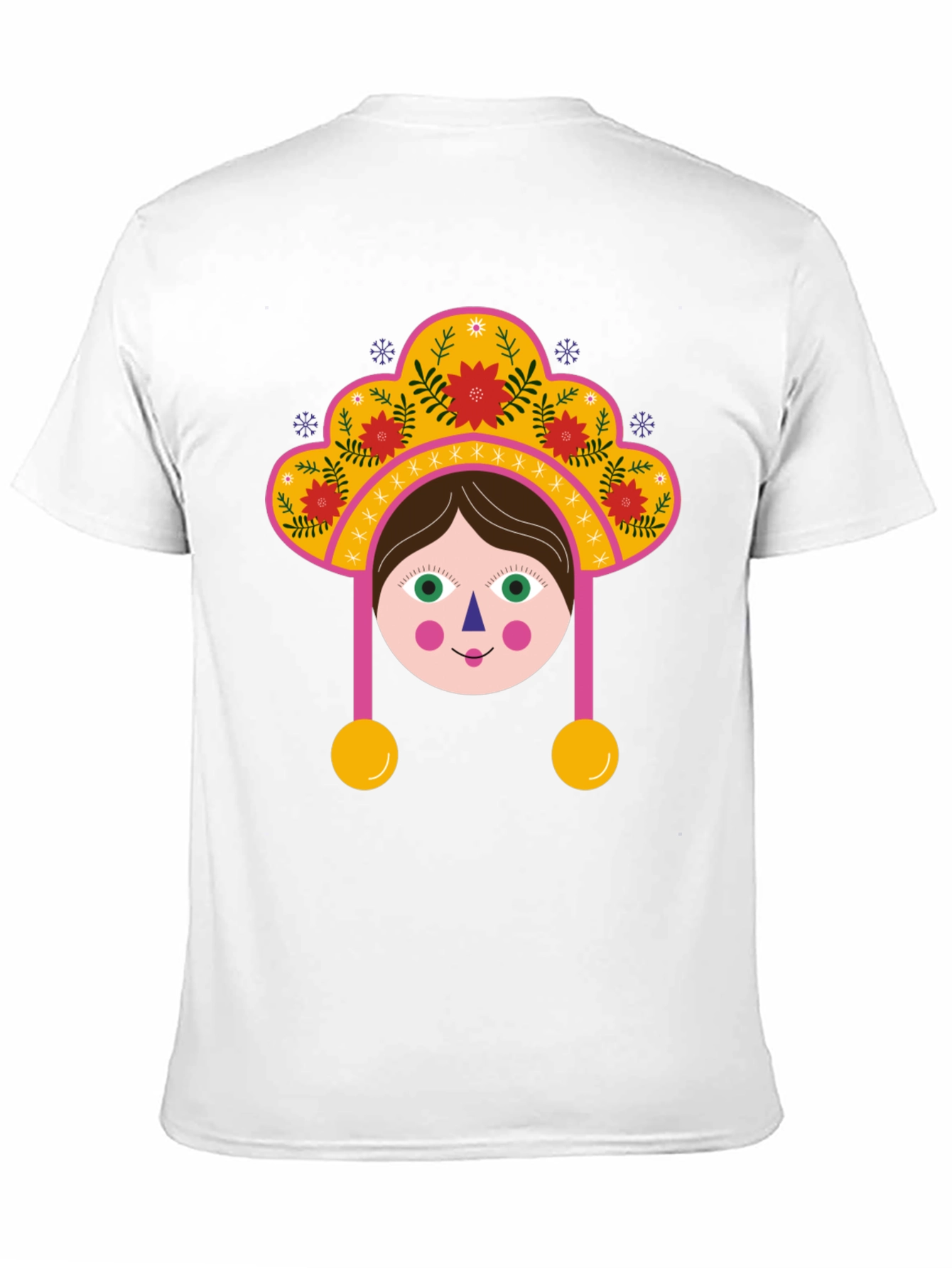 Whimsical Folk Art Girl Graphic Tee - Black