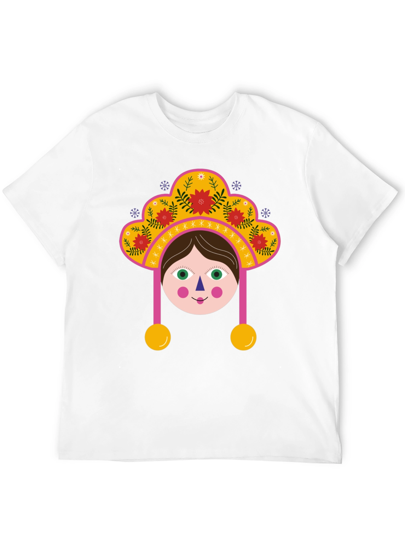 Whimsical Folk Art Girl Graphic Tee - Black