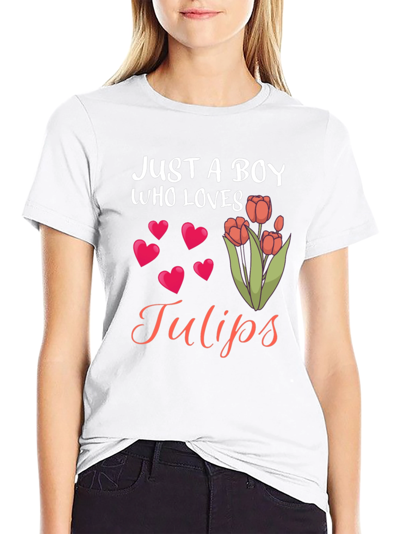 Just a Boy Who Loves Tulips Black T-Shirt