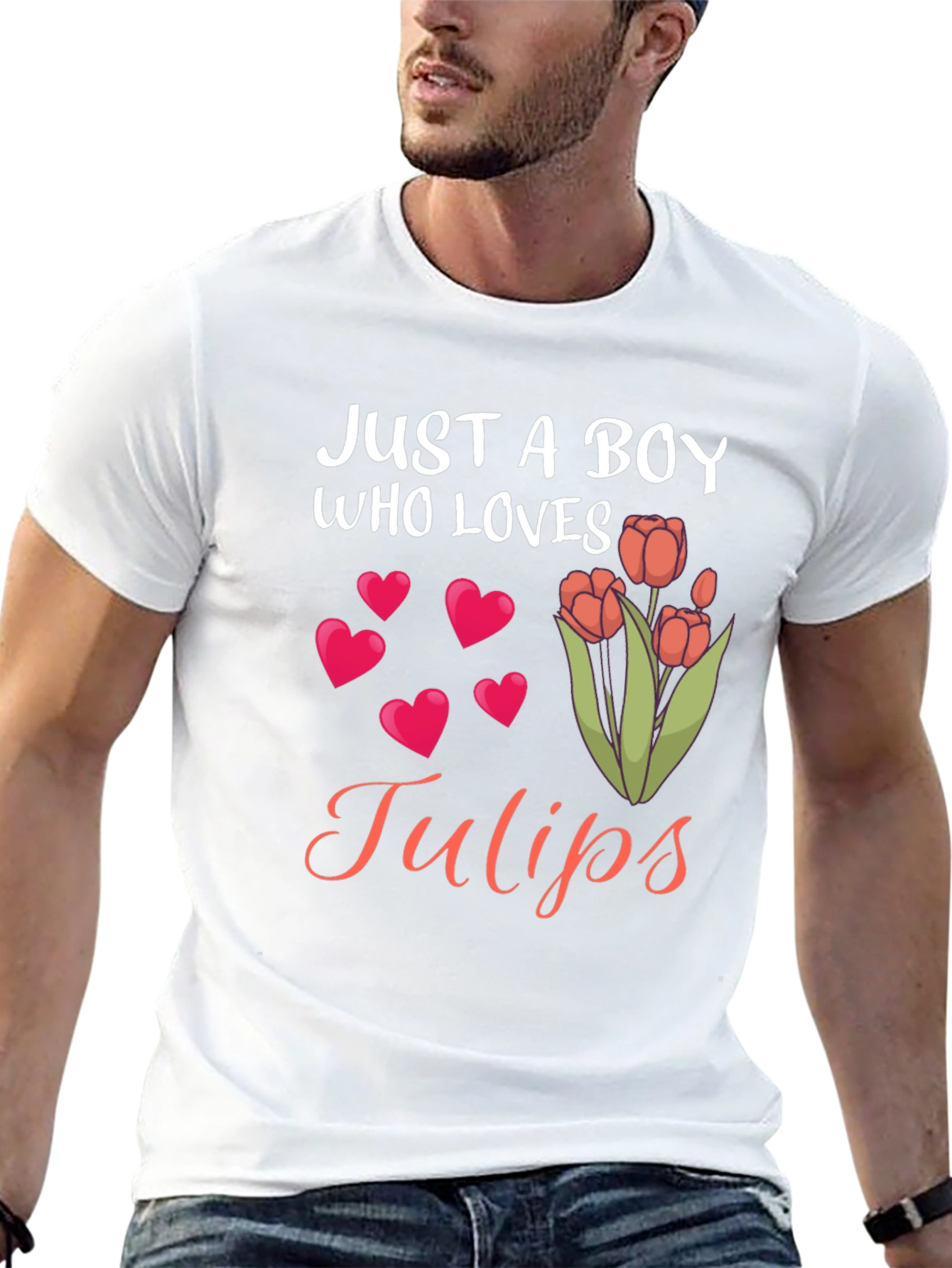 Just a Boy Who Loves Tulips Black T-Shirt