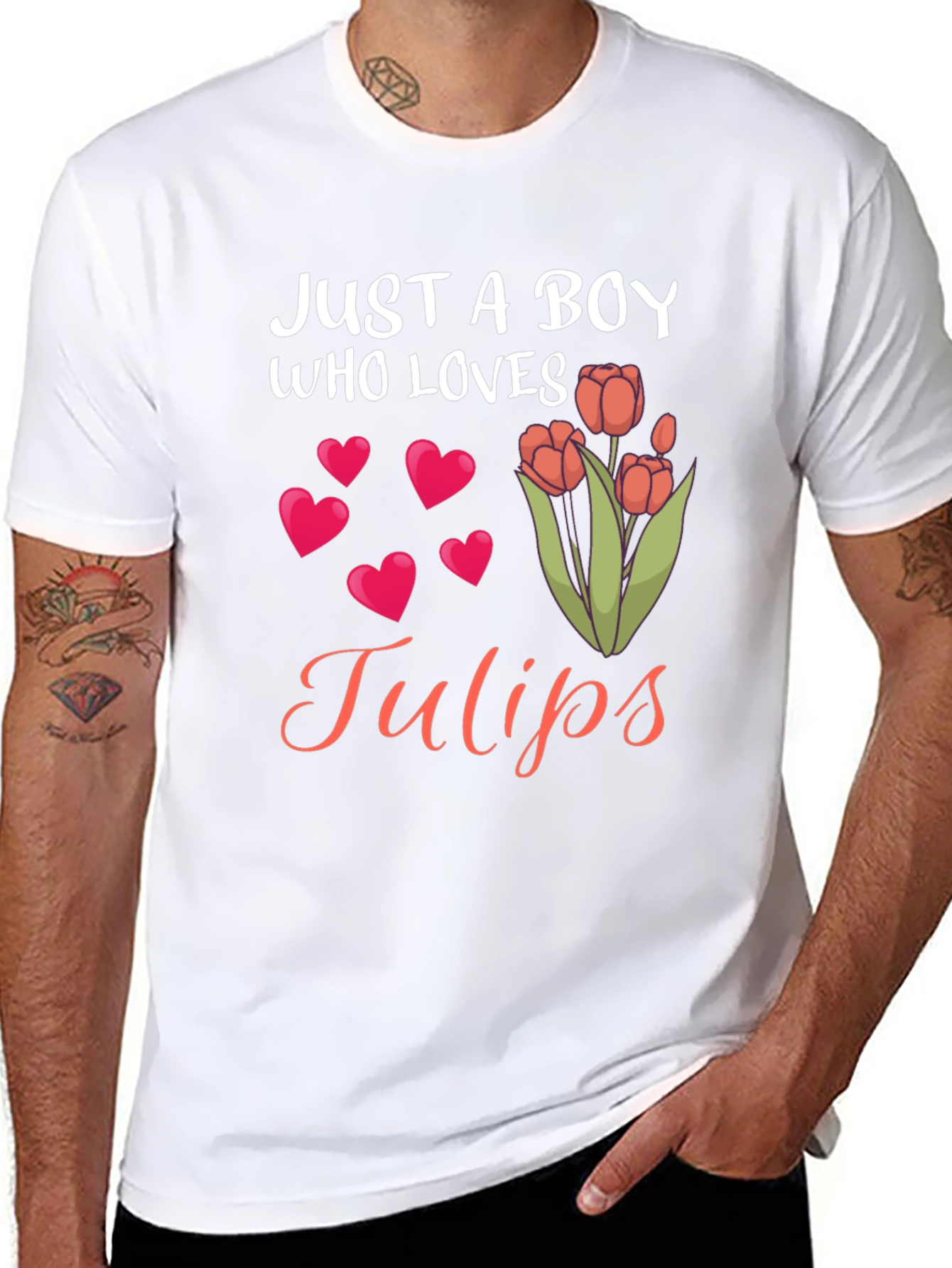 Just a Boy Who Loves Tulips Black T-Shirt