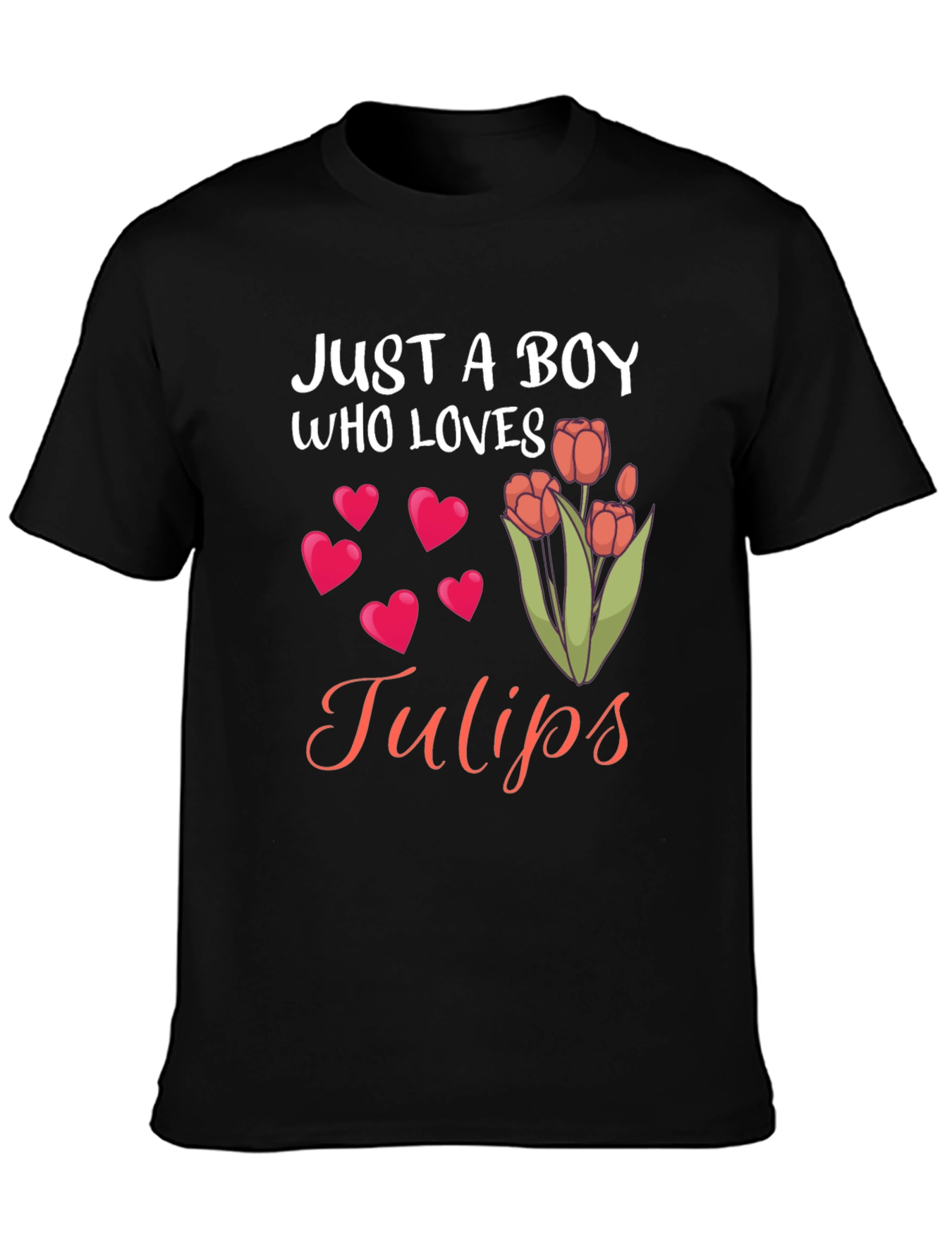 Just a Boy Who Loves Tulips Black T-Shirt