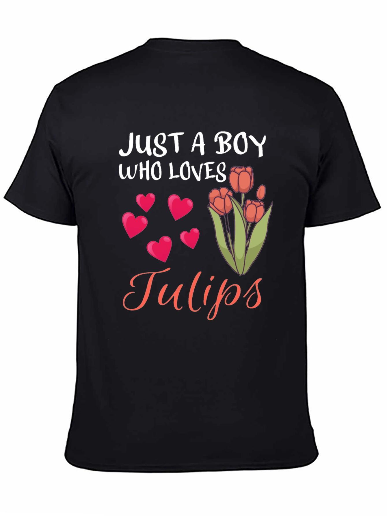Just a Boy Who Loves Tulips Black T-Shirt