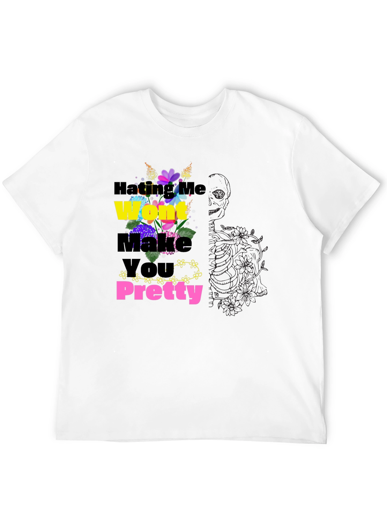 Floral Slogan Black T-Shirt