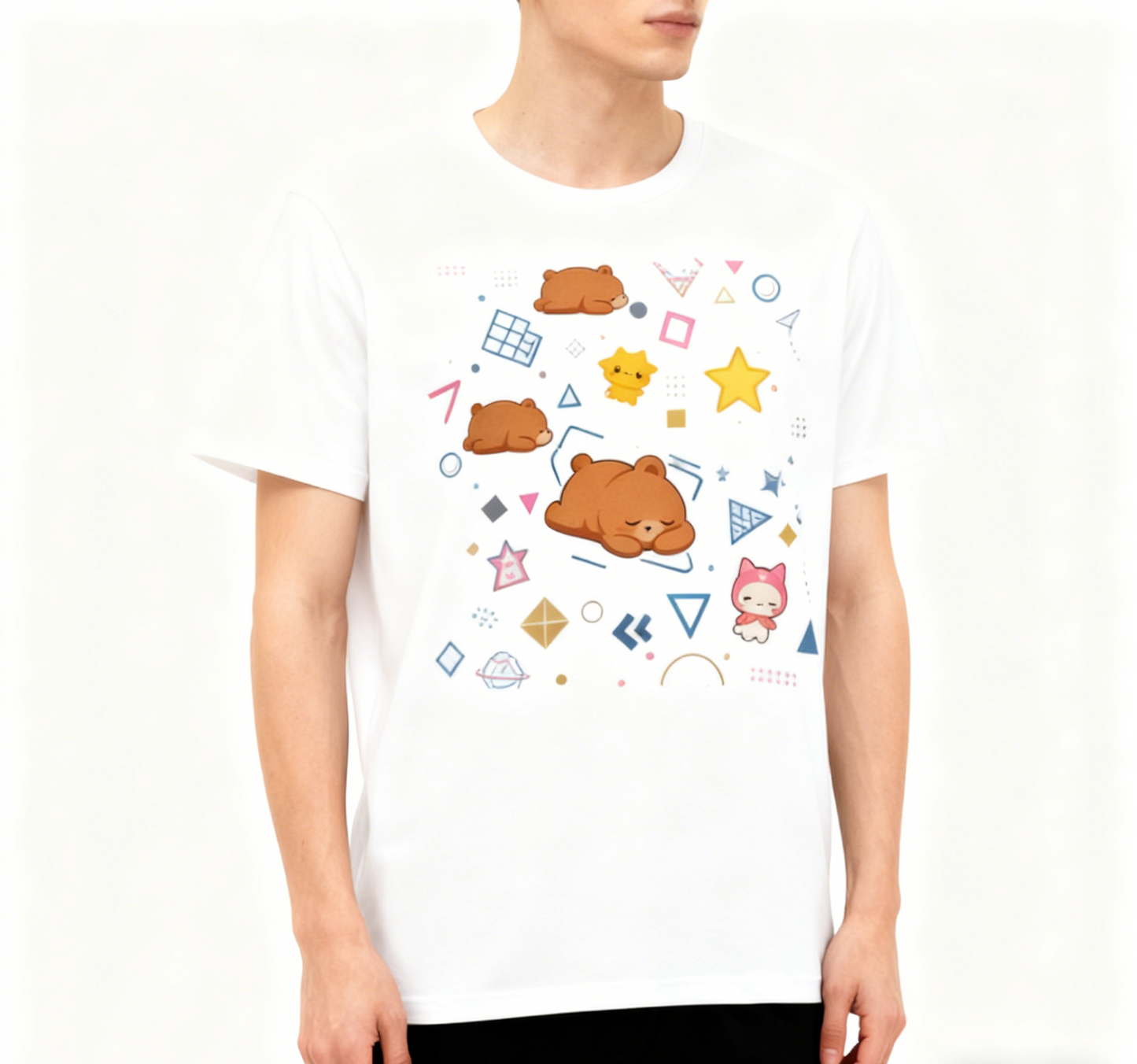 Kawaii Bear Geometric Pattern T-shirt