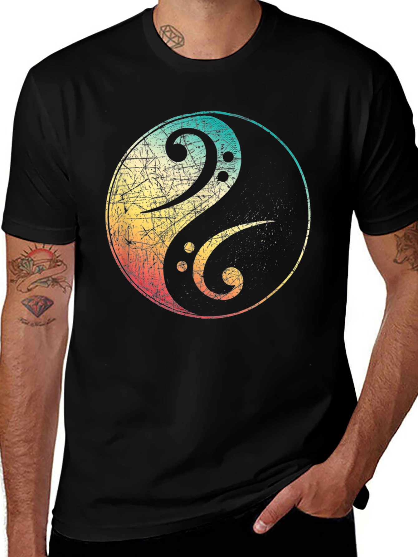 Yin Yang Bass Clef Graphic Tee - Black