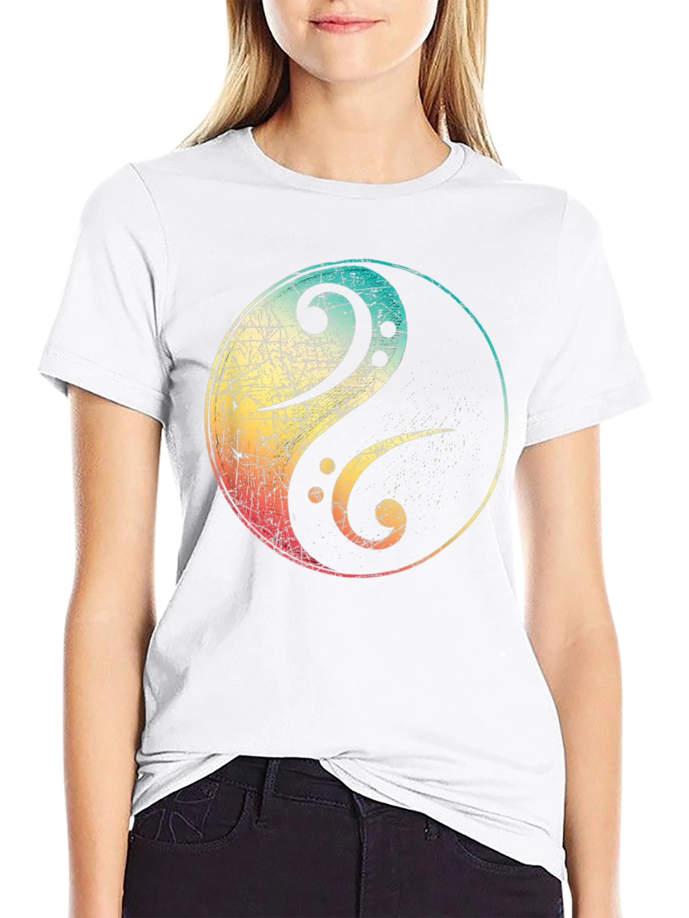 Yin Yang Bass Clef Graphic Tee - Black