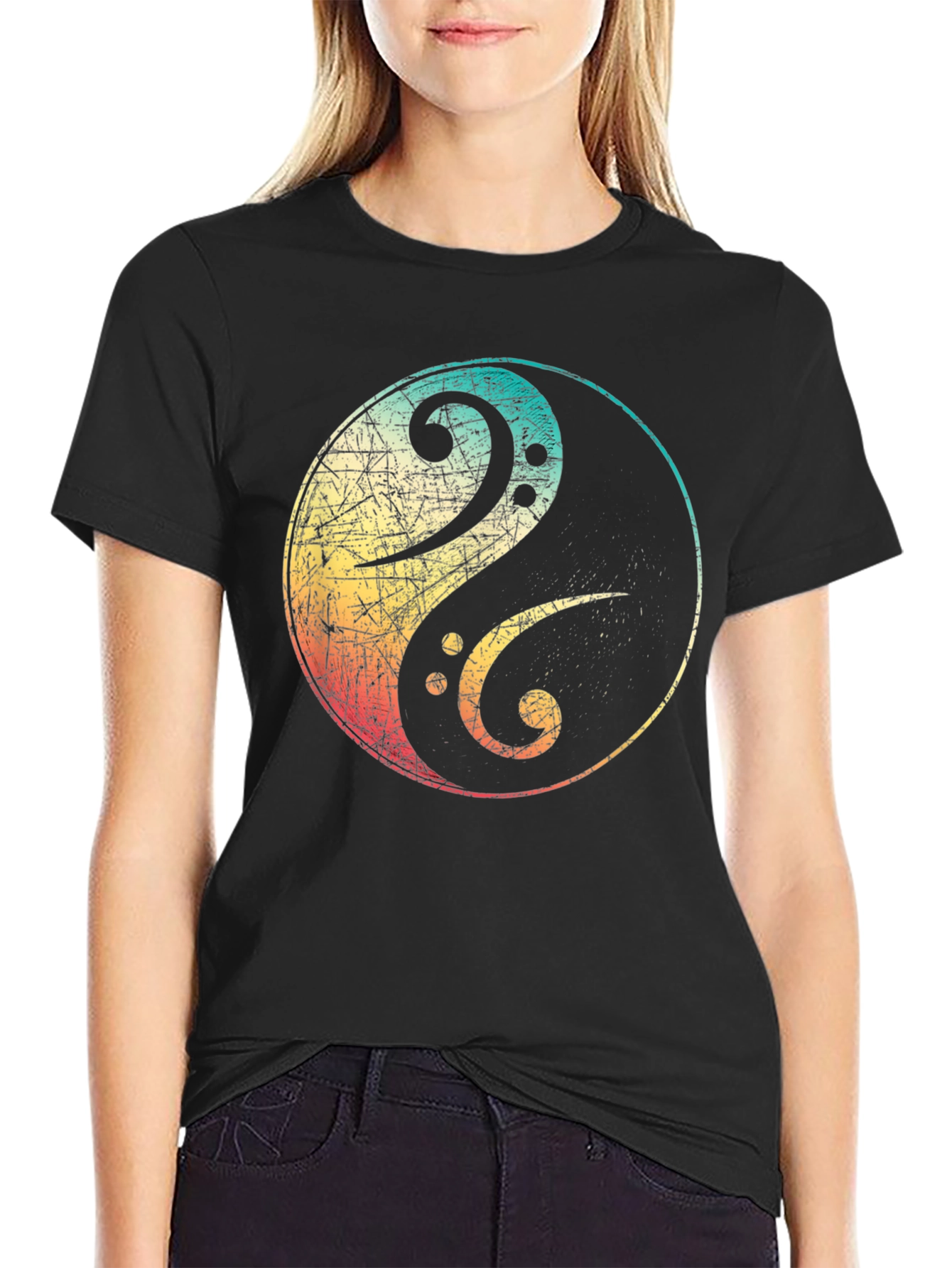 Yin Yang Bass Clef Graphic Tee - Black