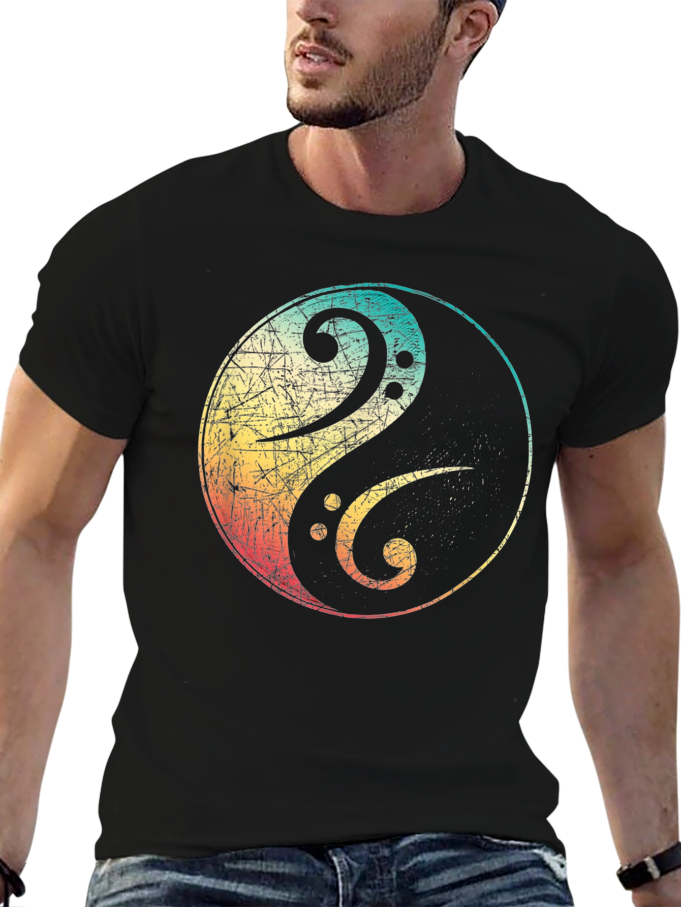 Yin Yang Bass Clef Graphic Tee - Black