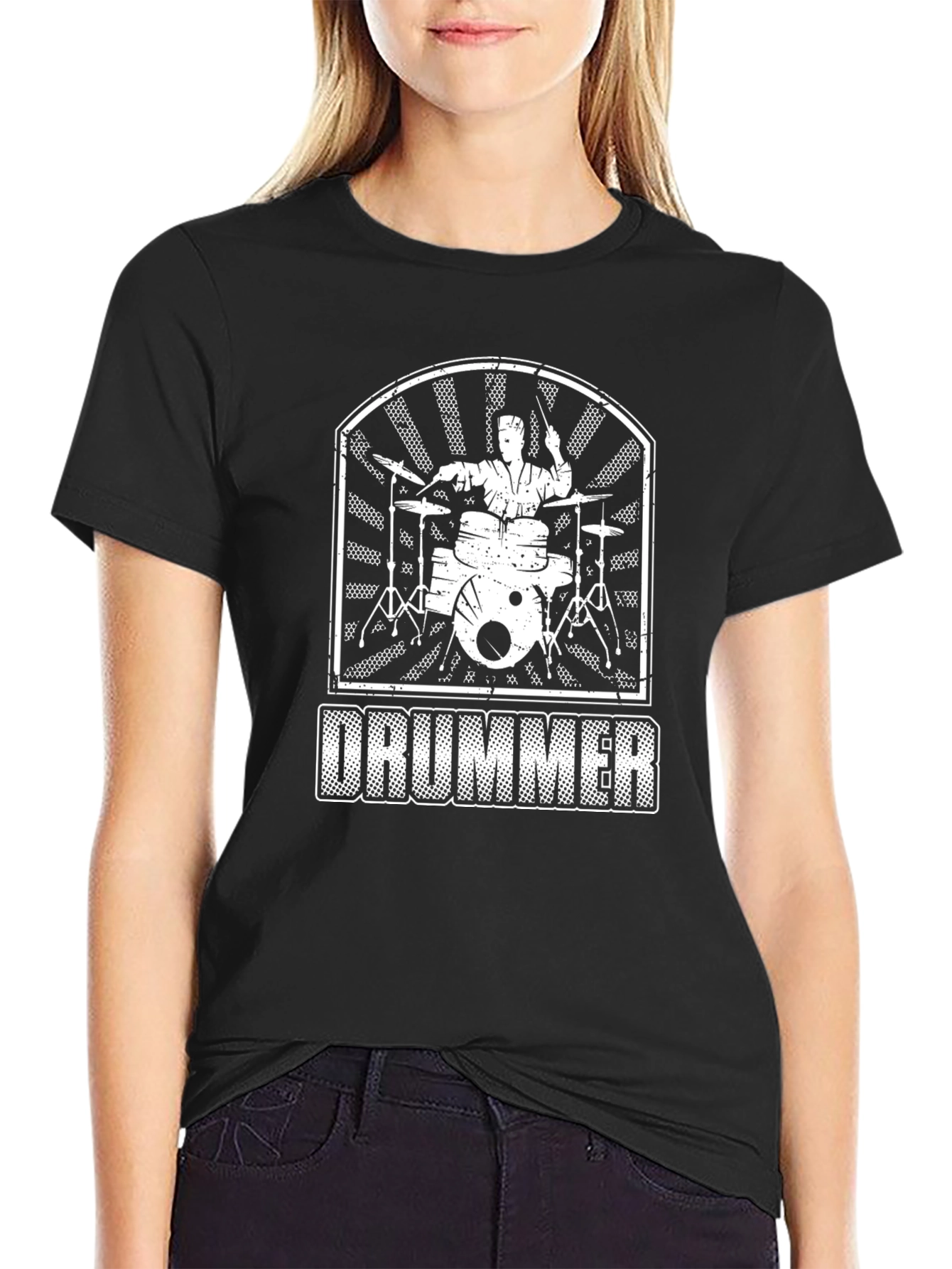 Drummer Graphic Print T-Shirt - Black