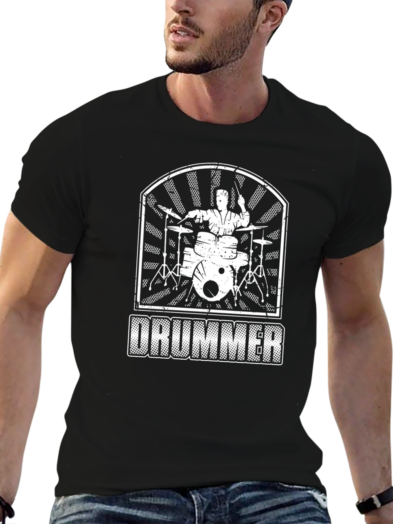 Drummer Graphic Print T-Shirt - Black