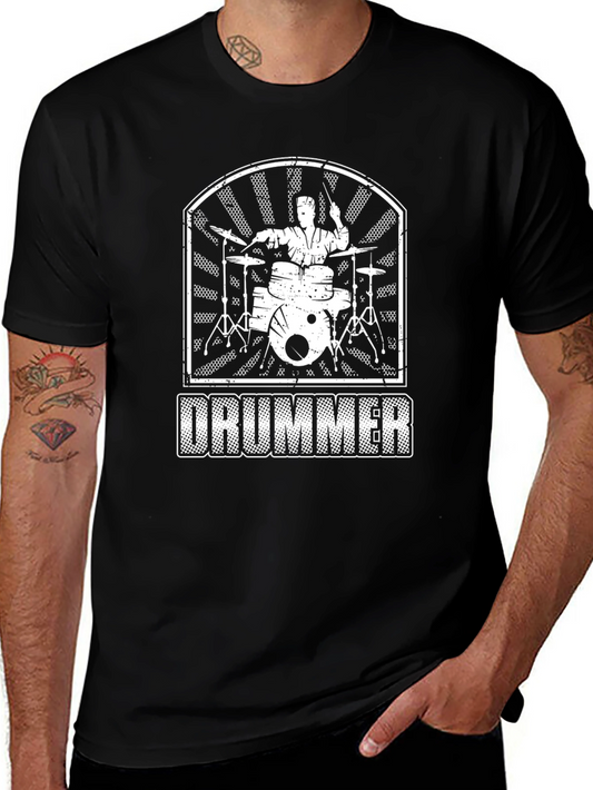 Drummer Graphic Print T-Shirt - Black