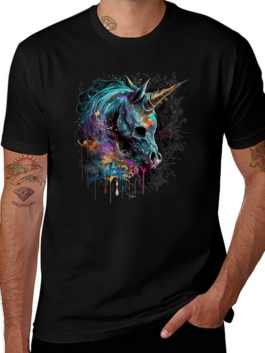 Unicorn Skull Graphic Tee - Edgy Mens T-Shirt