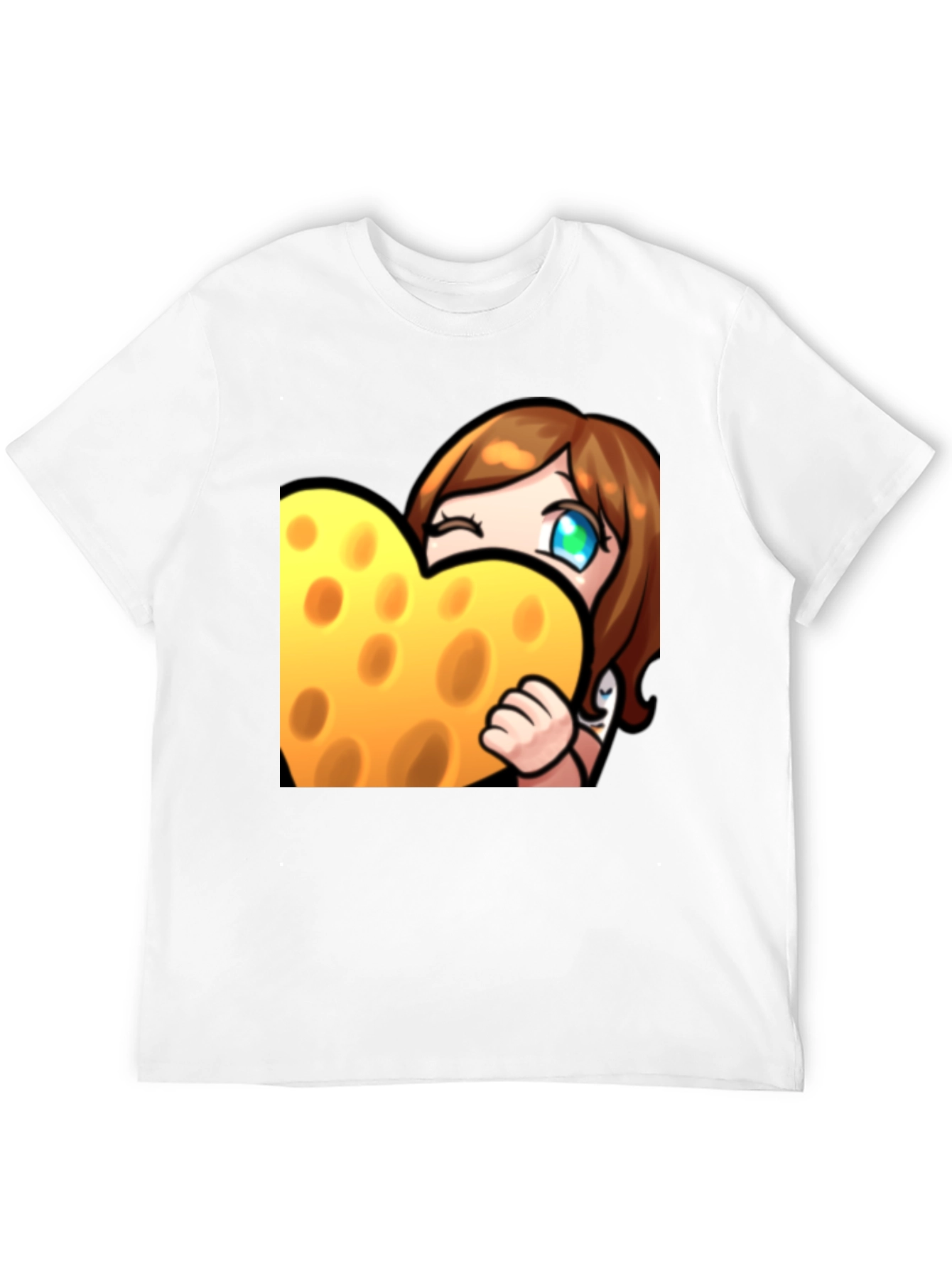 Cartoon Cheese Heart Graphic Black T-Shirt