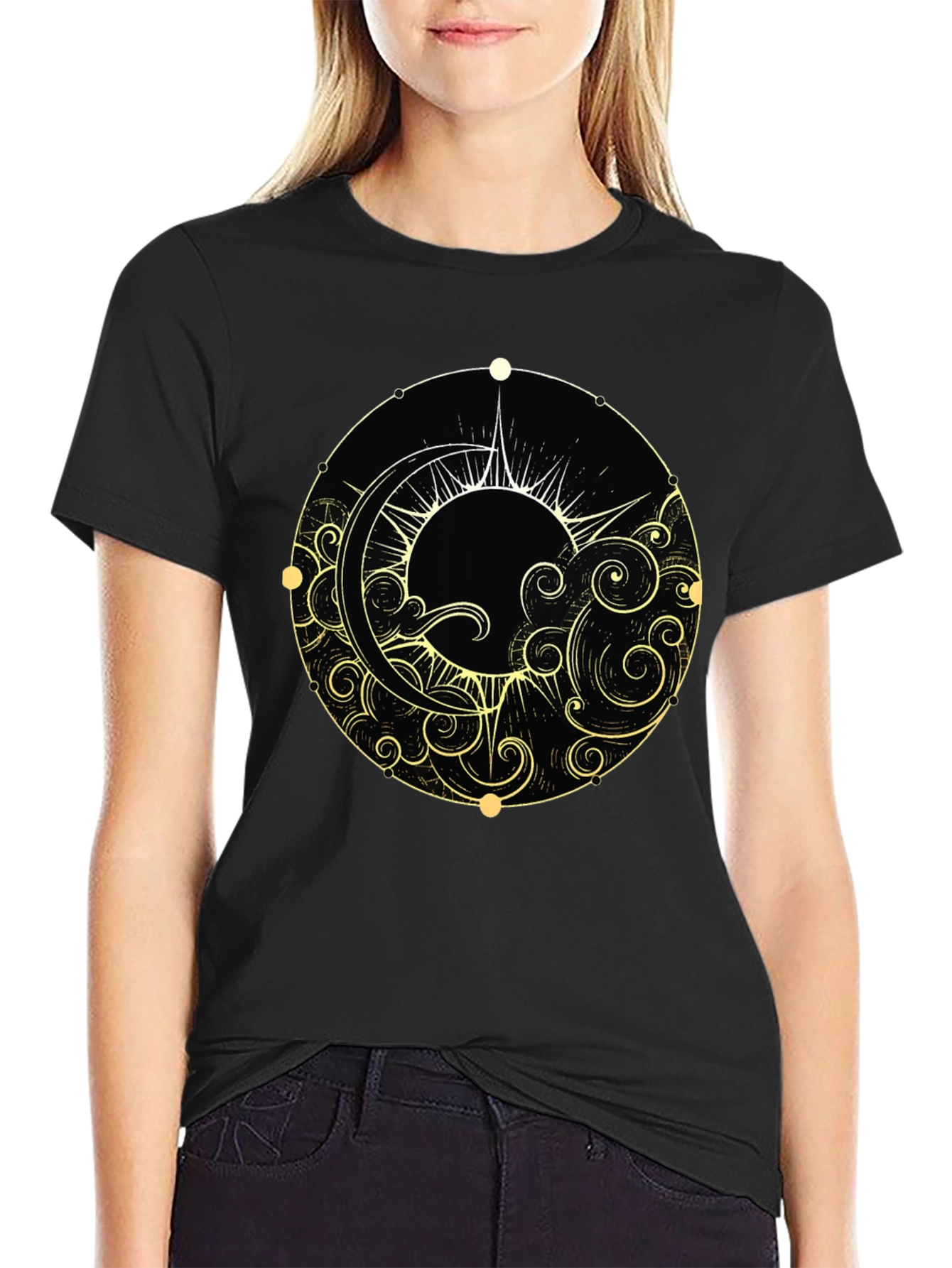 Celestial Sun & Moon Black Graphic Tee