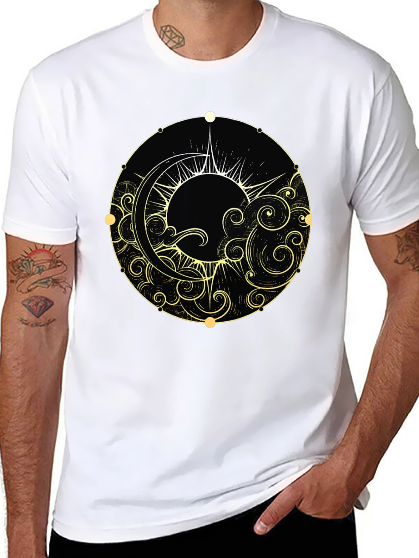 Celestial Sun & Moon Black Graphic Tee
