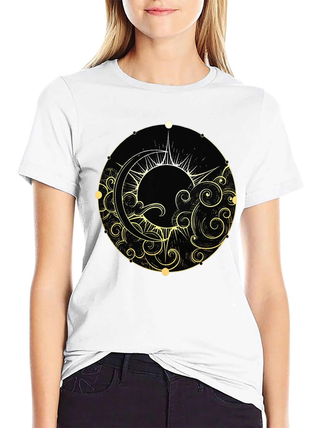 Celestial Sun & Moon Black Graphic Tee