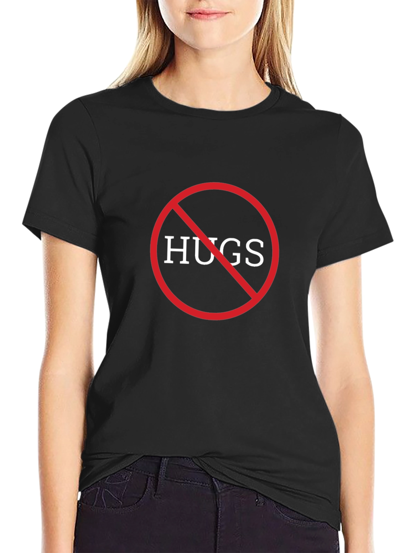 No Hugs Graphic Tee - Black Cotton Comfort