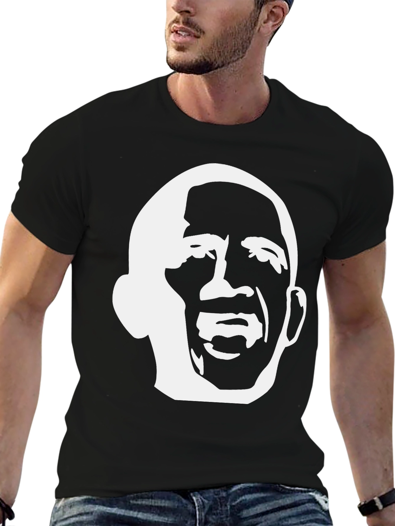 Bold Graphic Tee - White Silhouette on Black Cotton