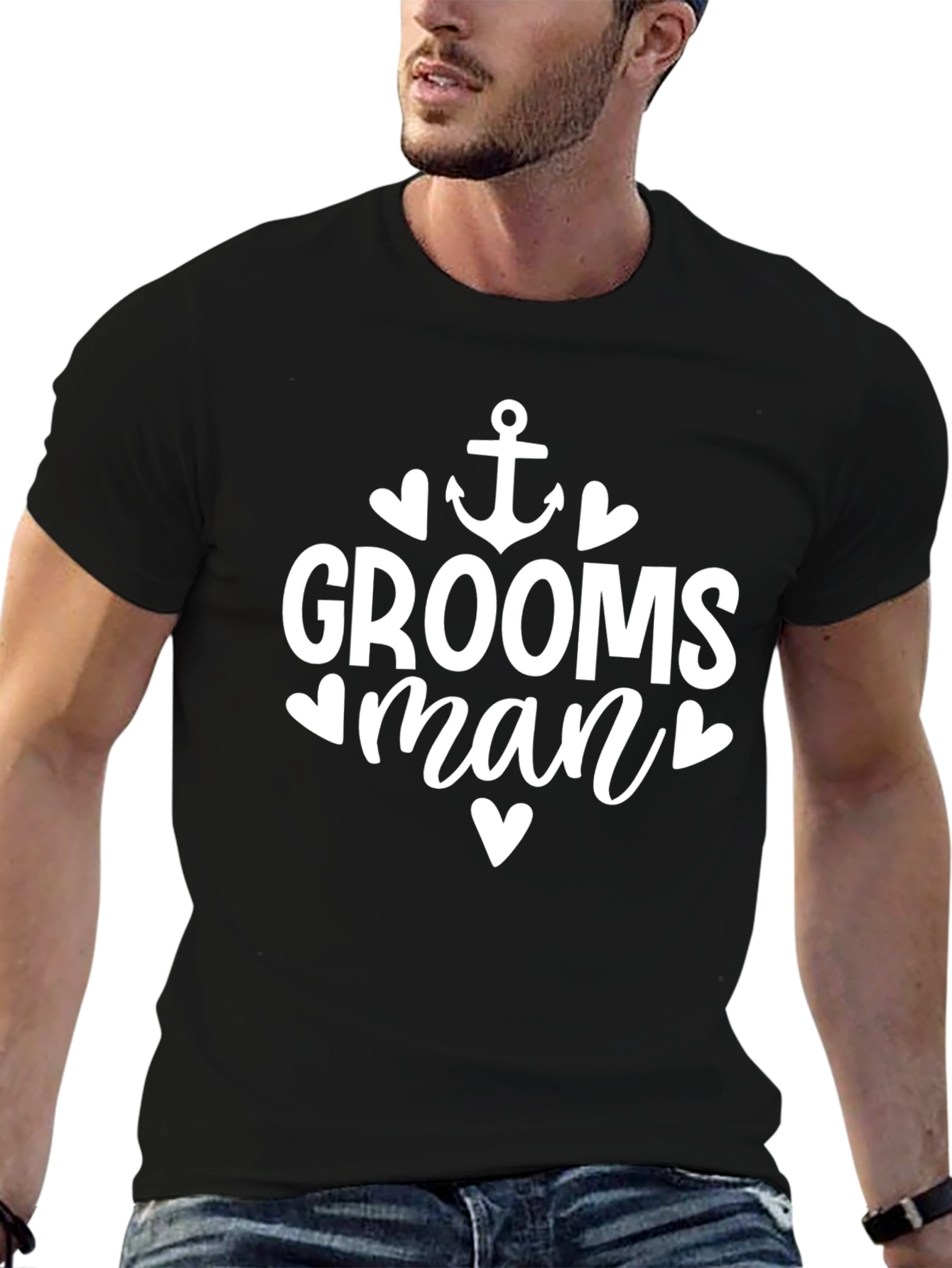 Groomsman Anchor Heart Graphic T-Shirt