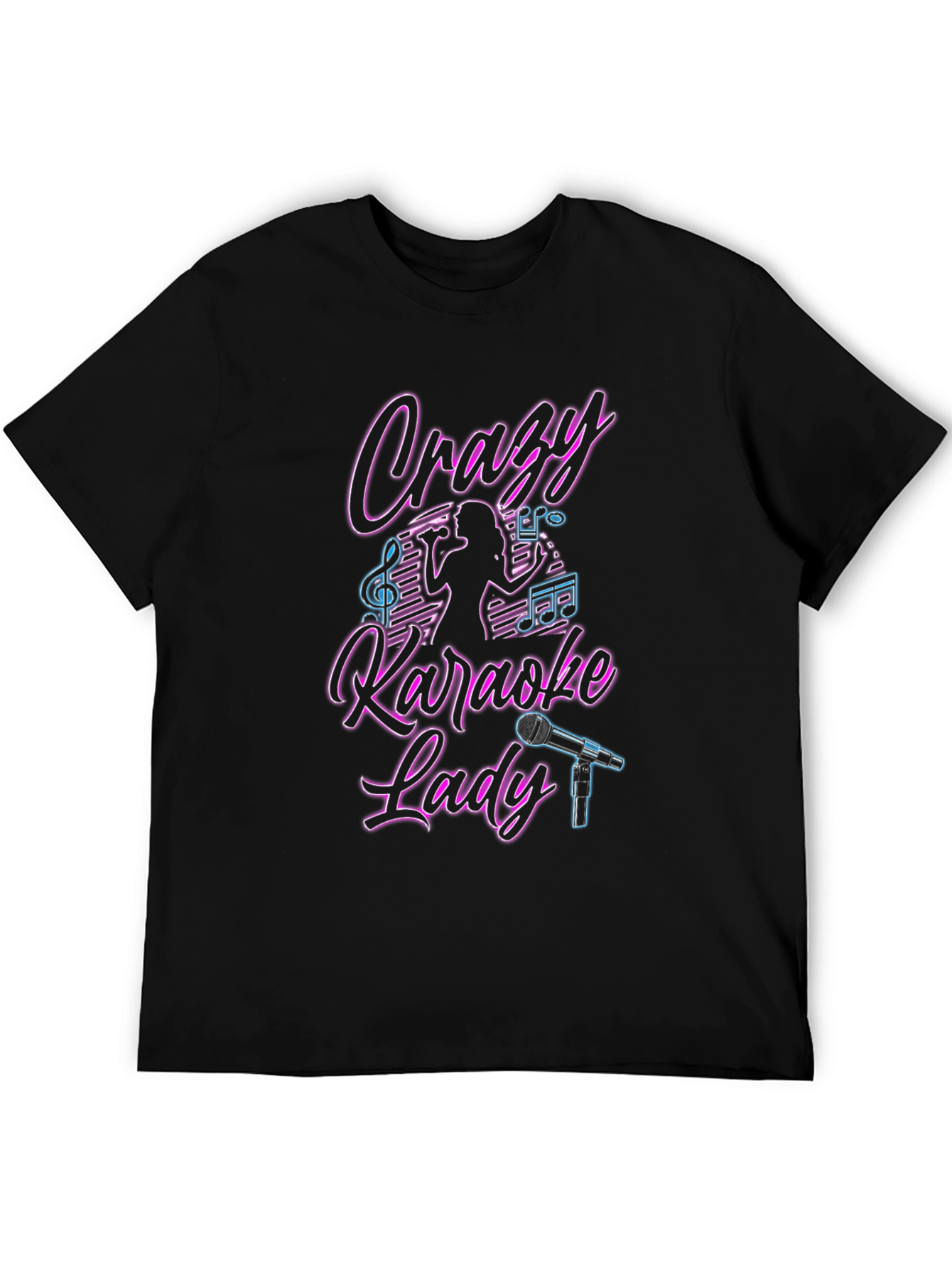 Crazy Karaoke Lady Neon Graphic T-Shirt - Karaoke Lover Casual Comfort Tee