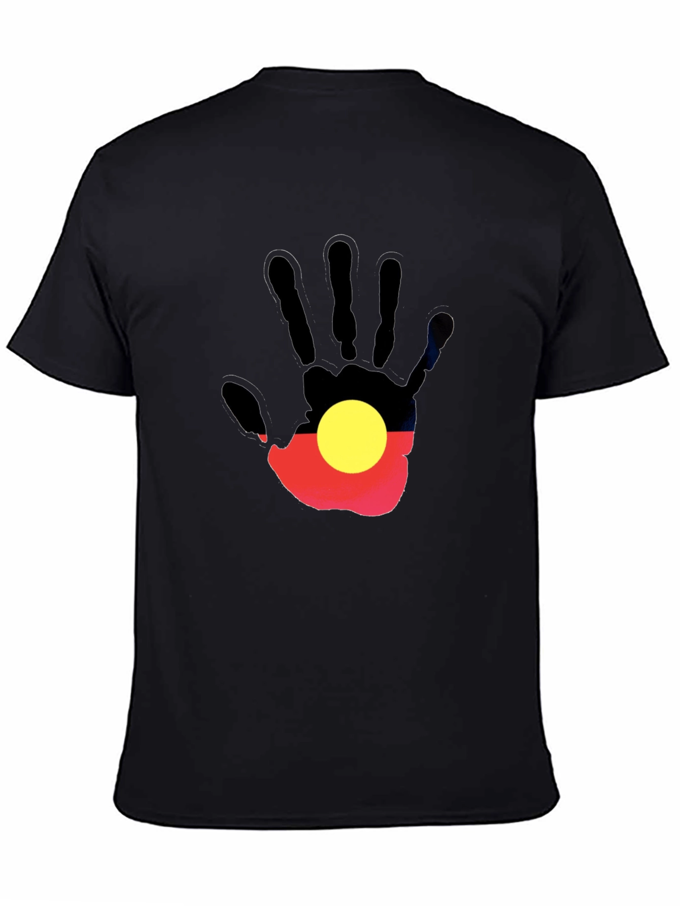 Aboriginal Flag Hand Print Black T-Shirt