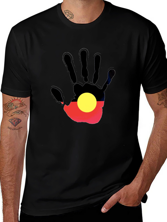 Aboriginal Flag Hand Print Black T-Shirt