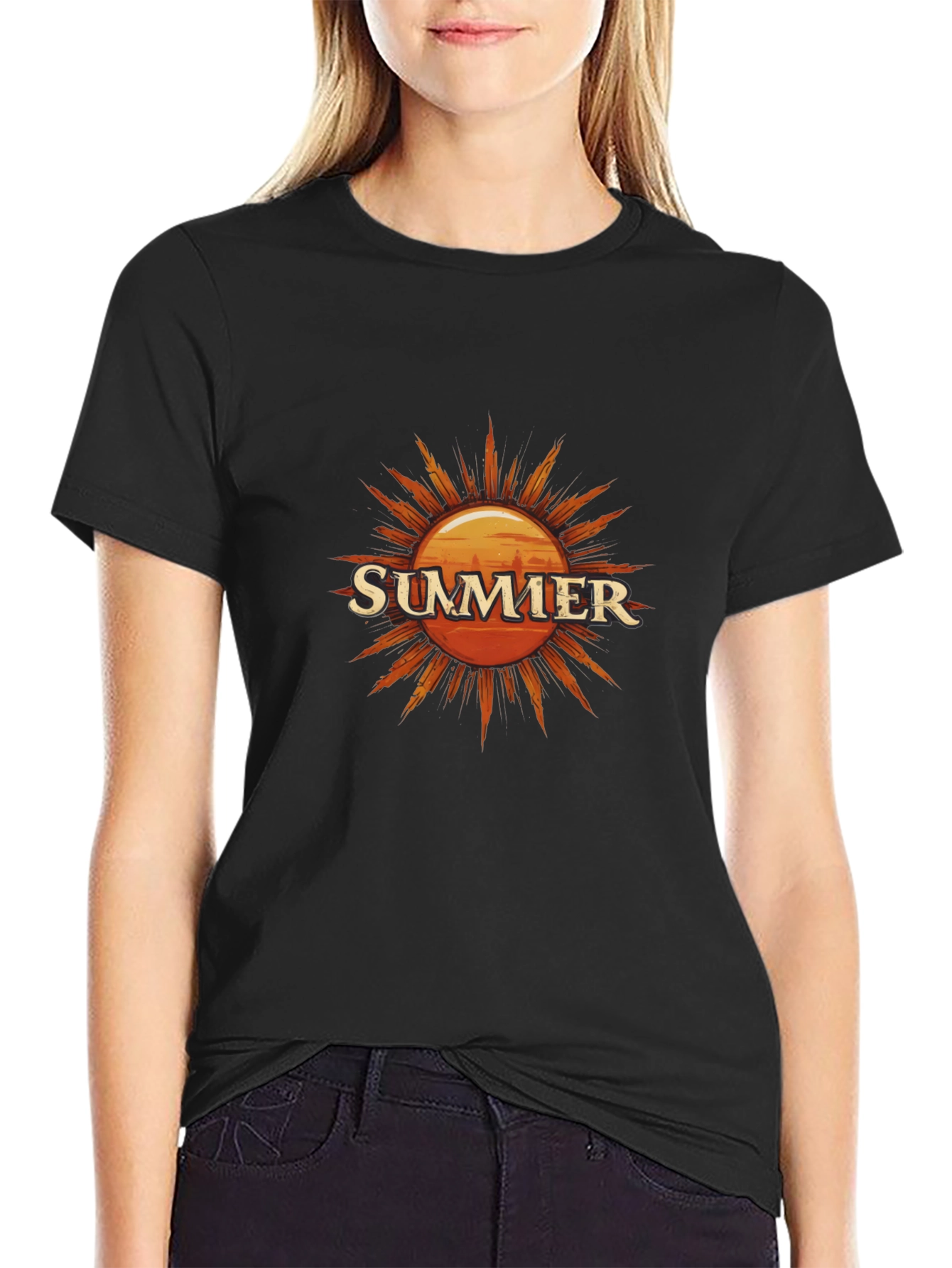 Summer Sun Graphic Tee - Black Cotton T-Shirt