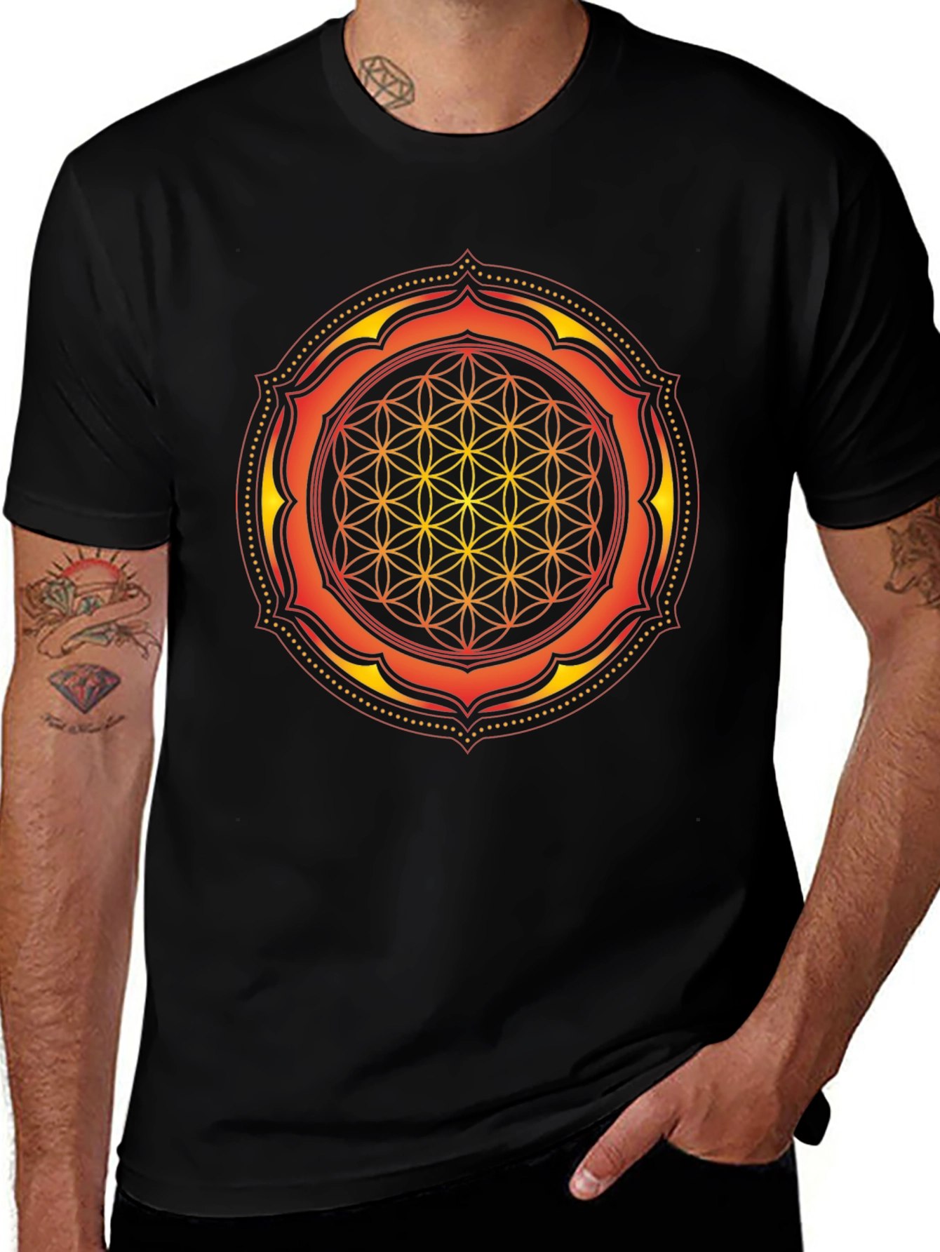 Sacred Geometry Mandala Graphic Tee - Black