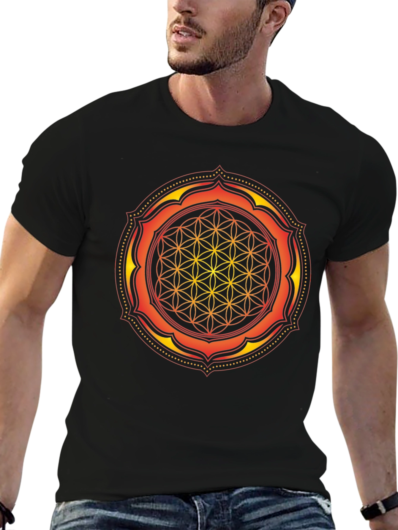 Sacred Geometry Mandala Graphic Tee - Black