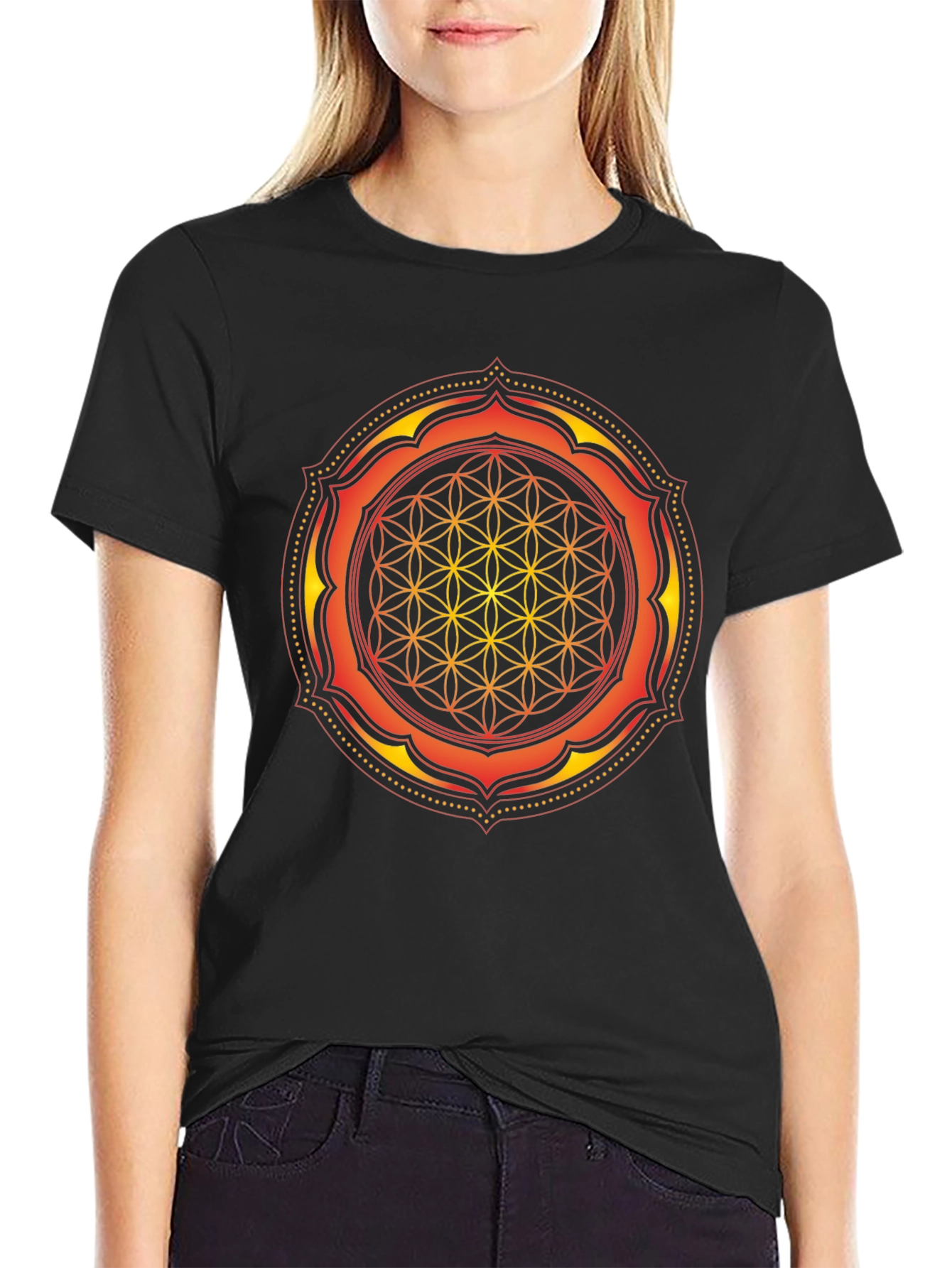 Sacred Geometry Mandala Graphic Tee - Black