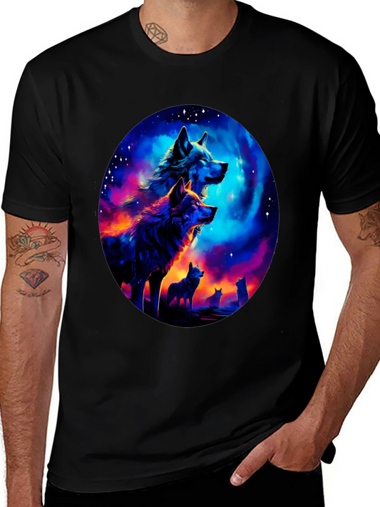 Wolf Pack Galaxy Print Black T-Shirt