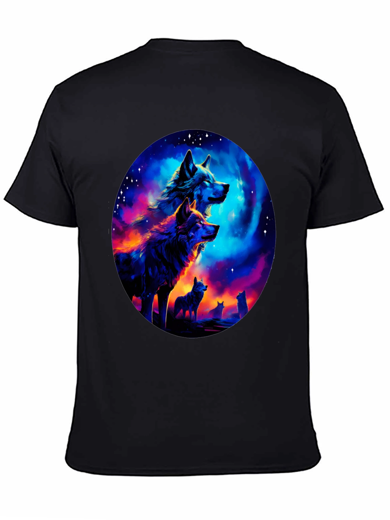 Wolf Pack Galaxy Print Black T-Shirt