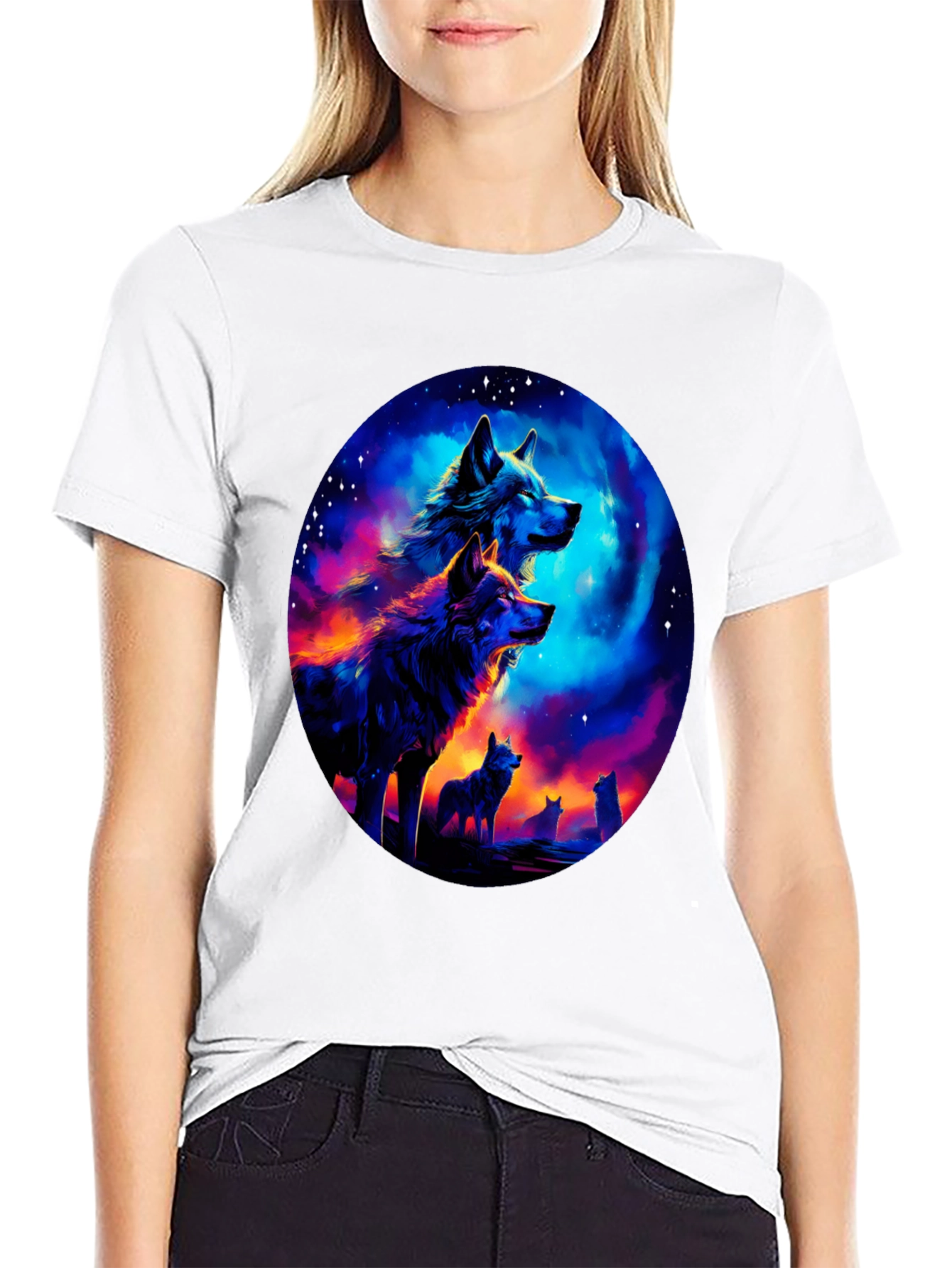 Wolf Pack Galaxy Print Black T-Shirt
