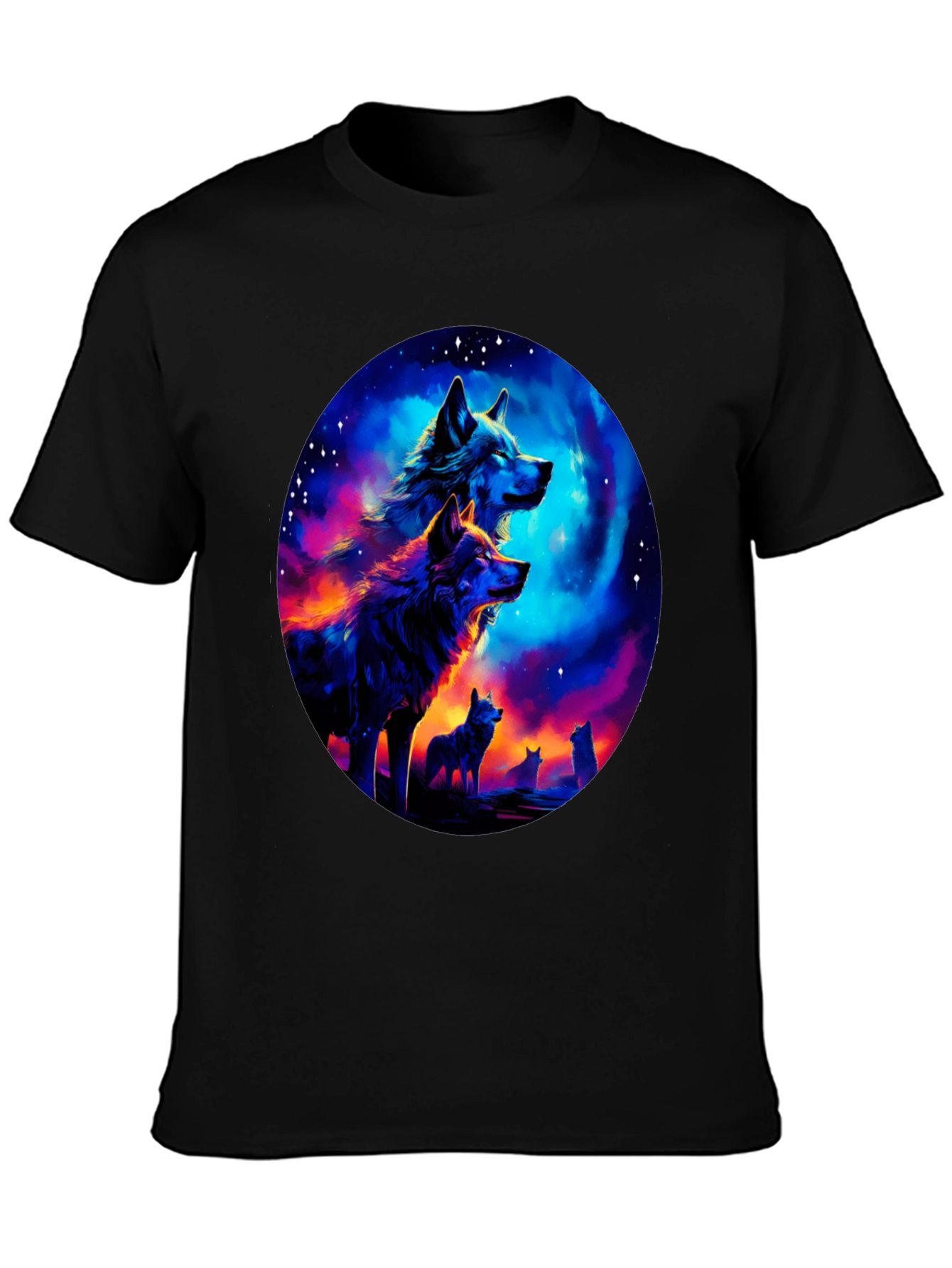 Wolf Pack Galaxy Print Black T-Shirt