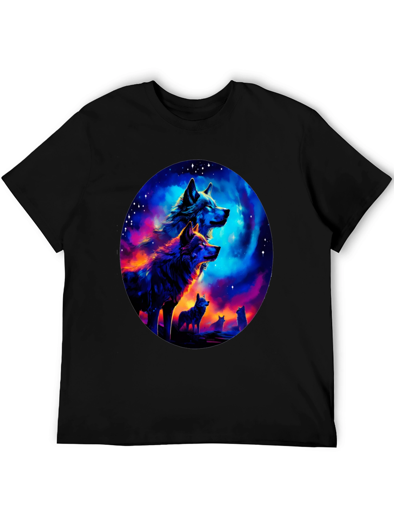 Wolf Pack Galaxy Print Black T-Shirt