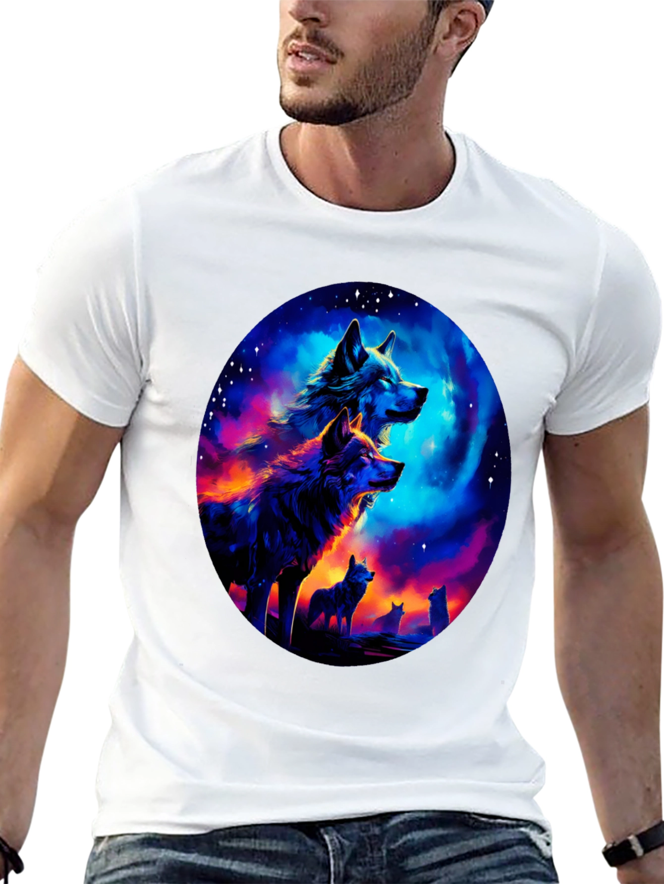 Wolf Pack Galaxy Print Black T-Shirt