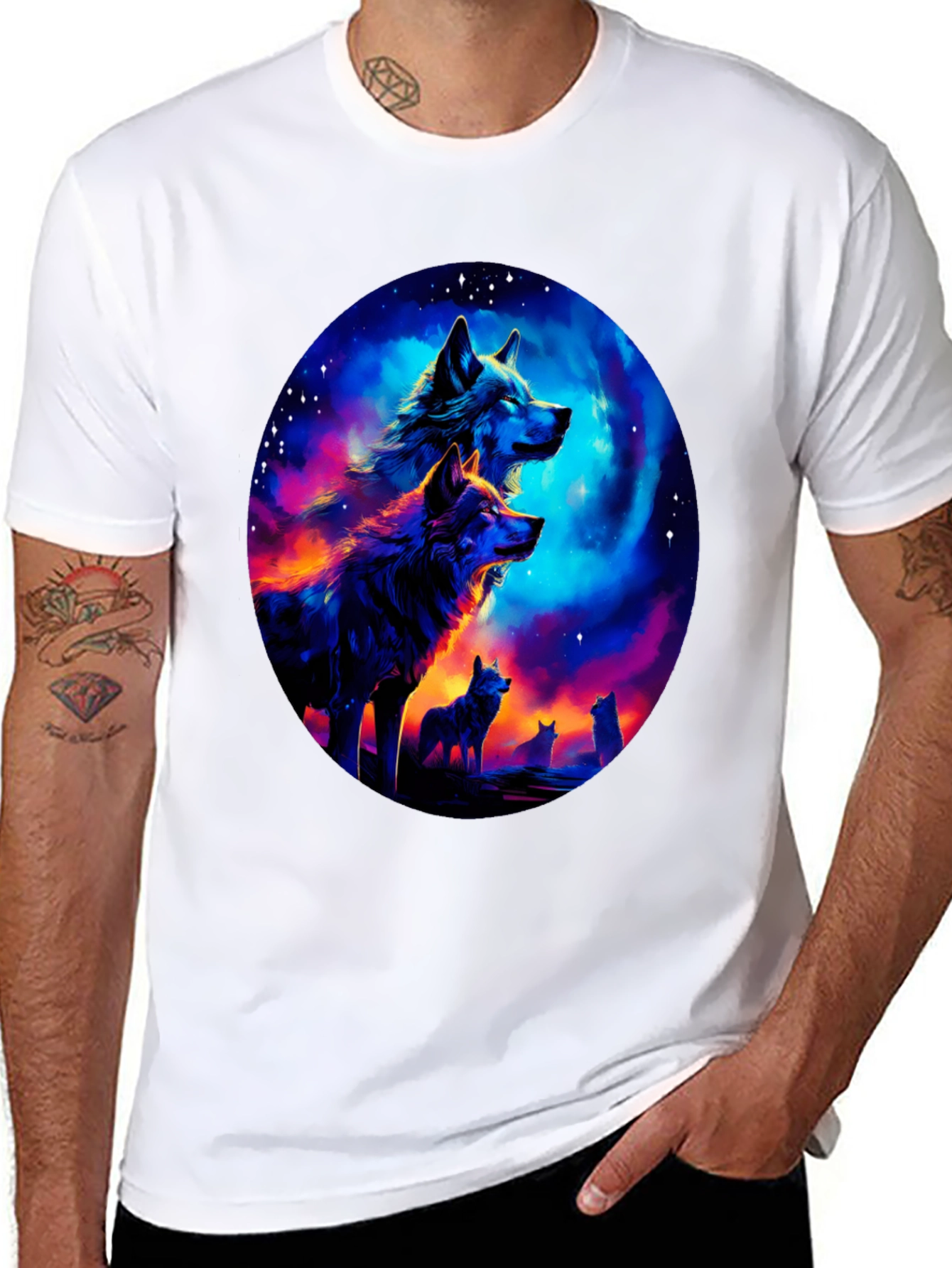 Wolf Pack Galaxy Print Black T-Shirt