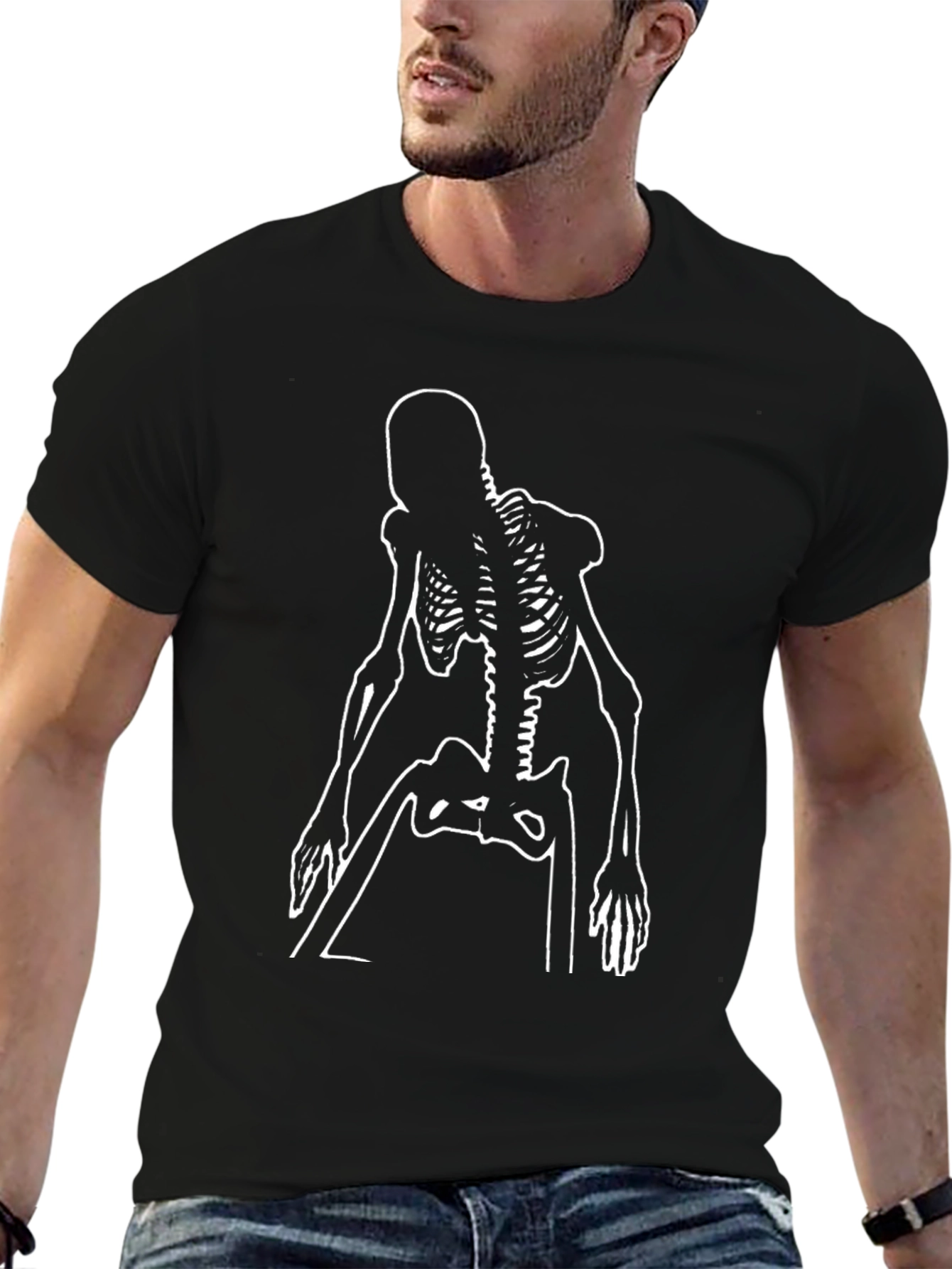 Skeleton Outline Graphic Tee - Black