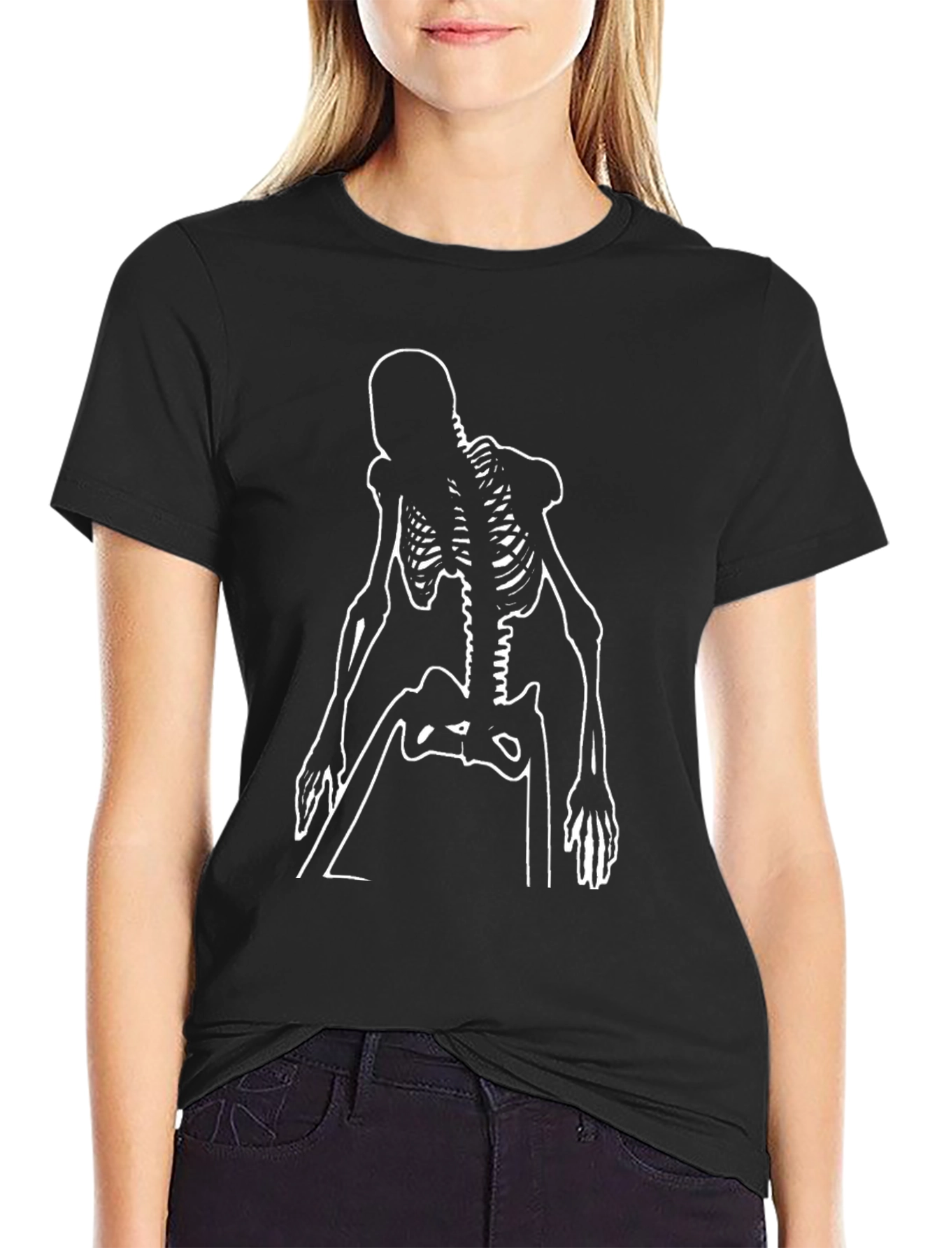 Skeleton Outline Graphic Tee - Black