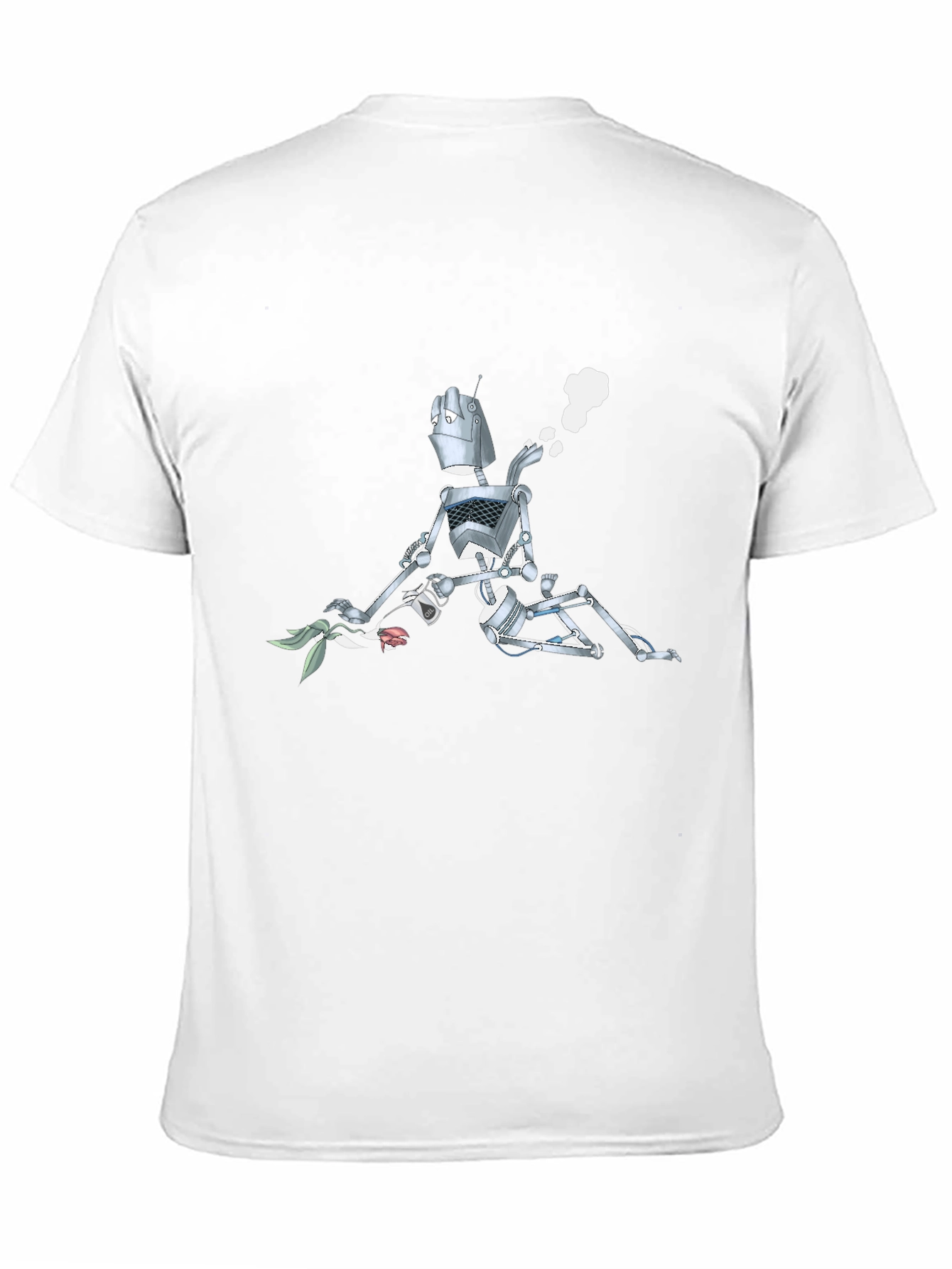 Robot with Flowers Graphic T-Shirt - Black