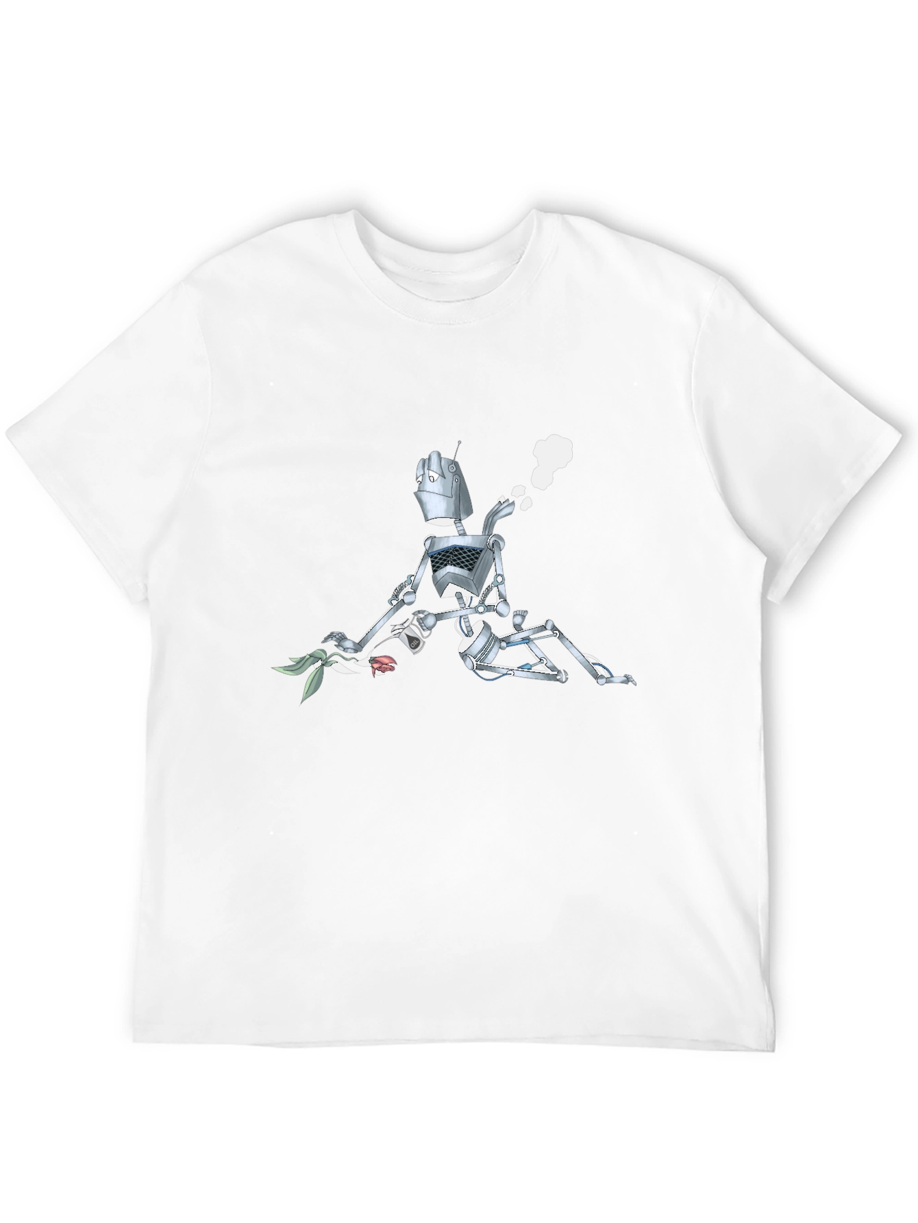Robot with Flowers Graphic T-Shirt - Black