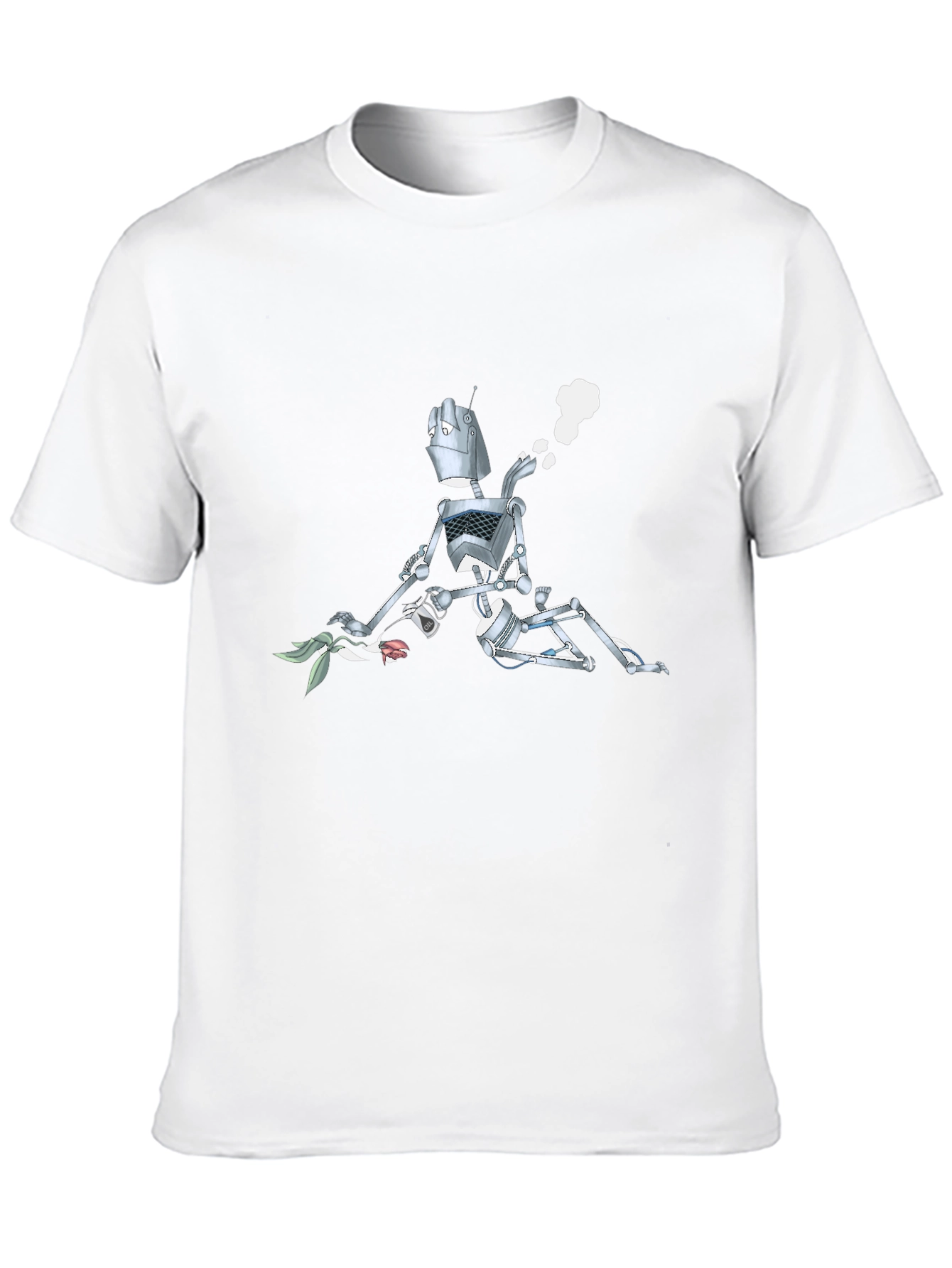 Robot with Flowers Graphic T-Shirt - Black