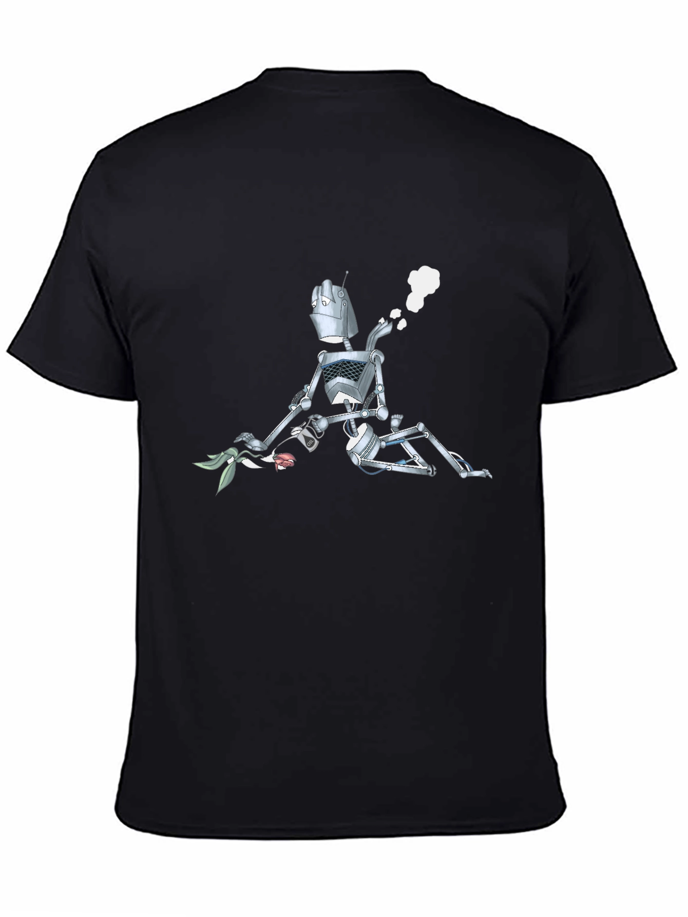 Robot with Flowers Graphic T-Shirt - Black