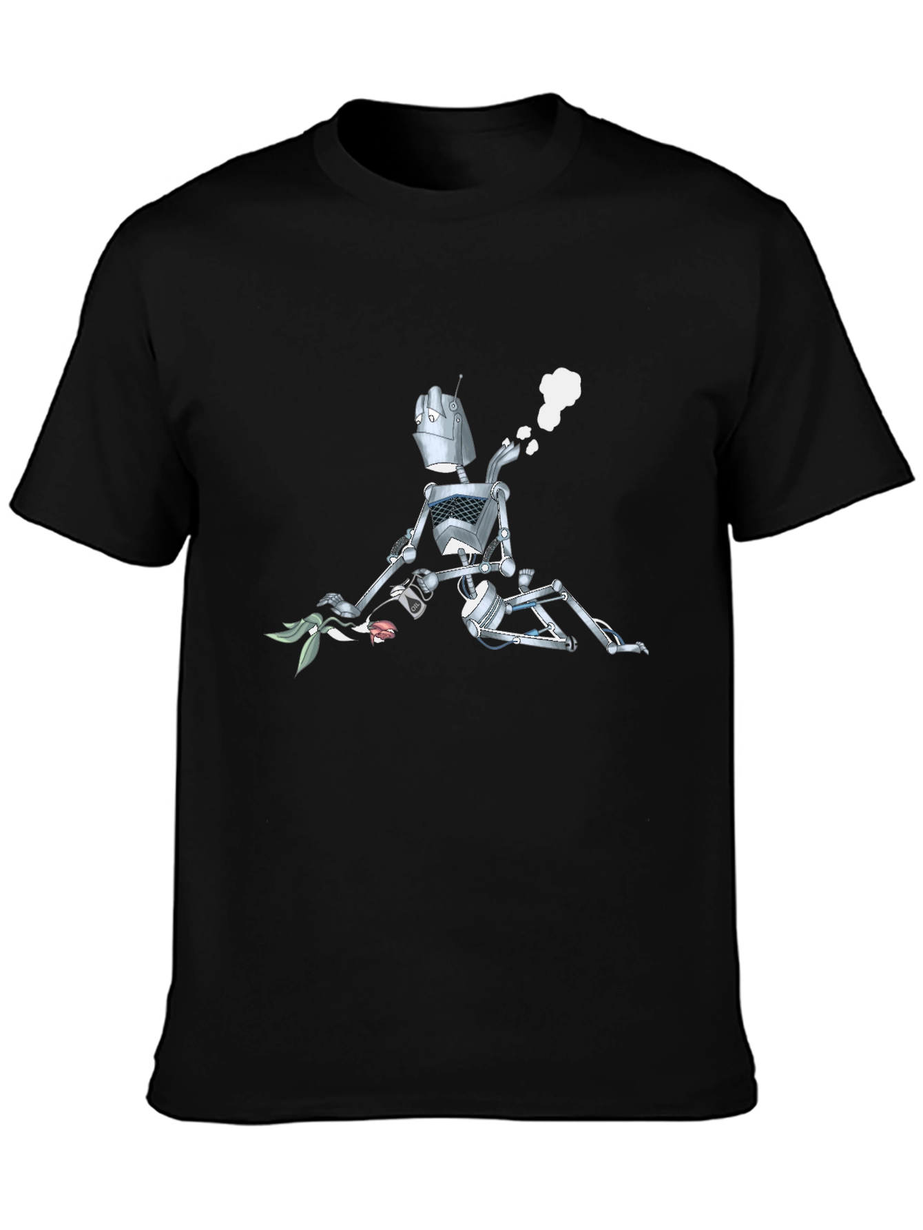 Robot with Flowers Graphic T-Shirt - Black