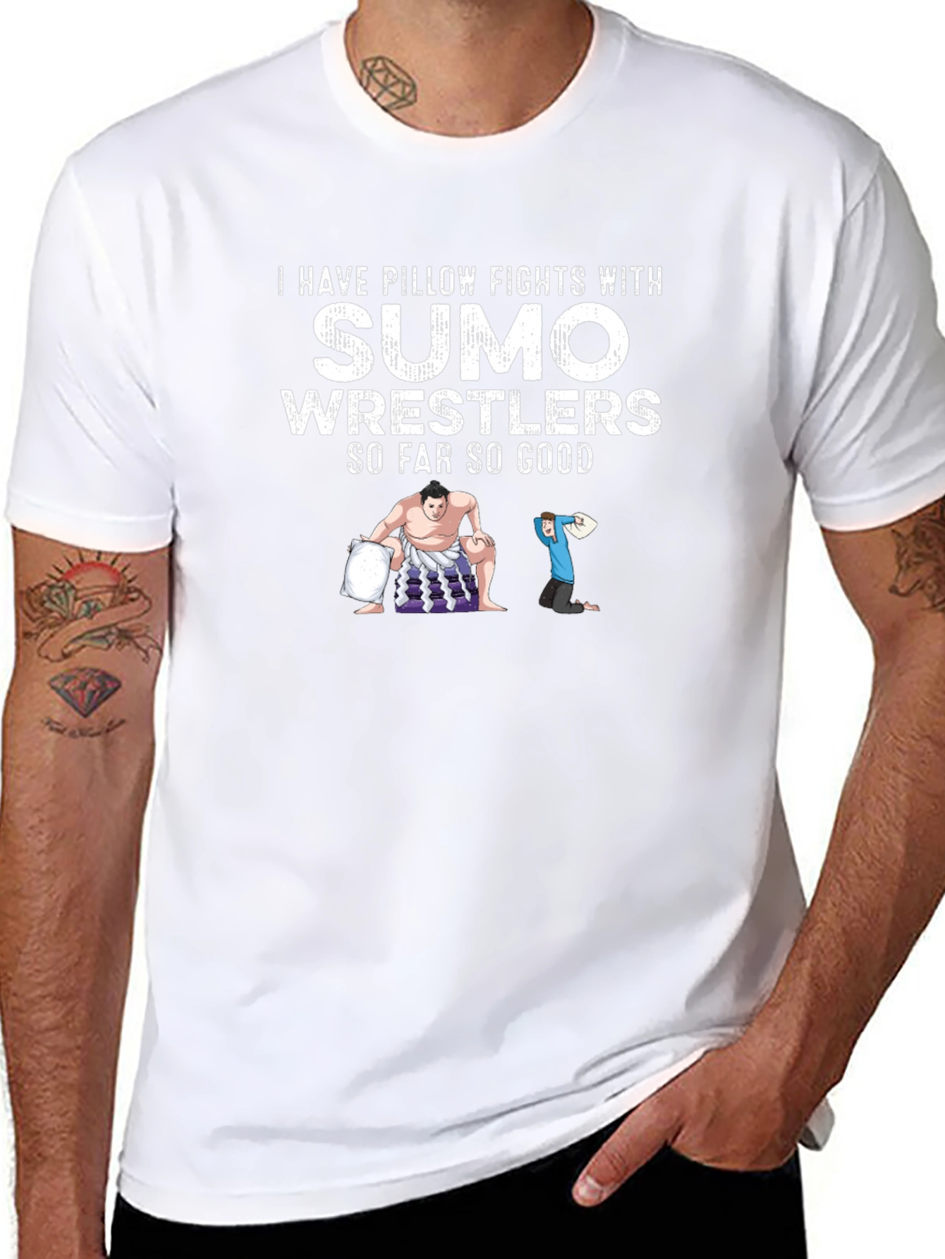 Sumo Wrestler Pillow Fight Graphic Tee