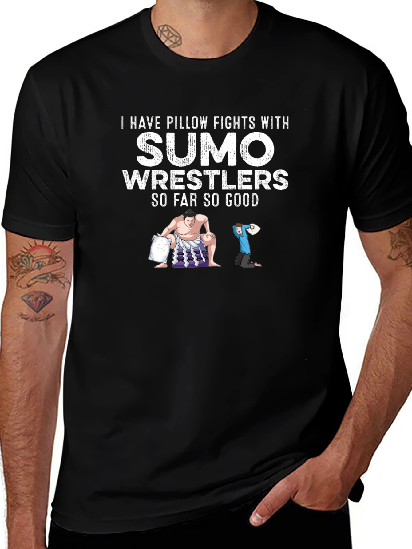 Sumo Wrestler Pillow Fight Graphic Tee