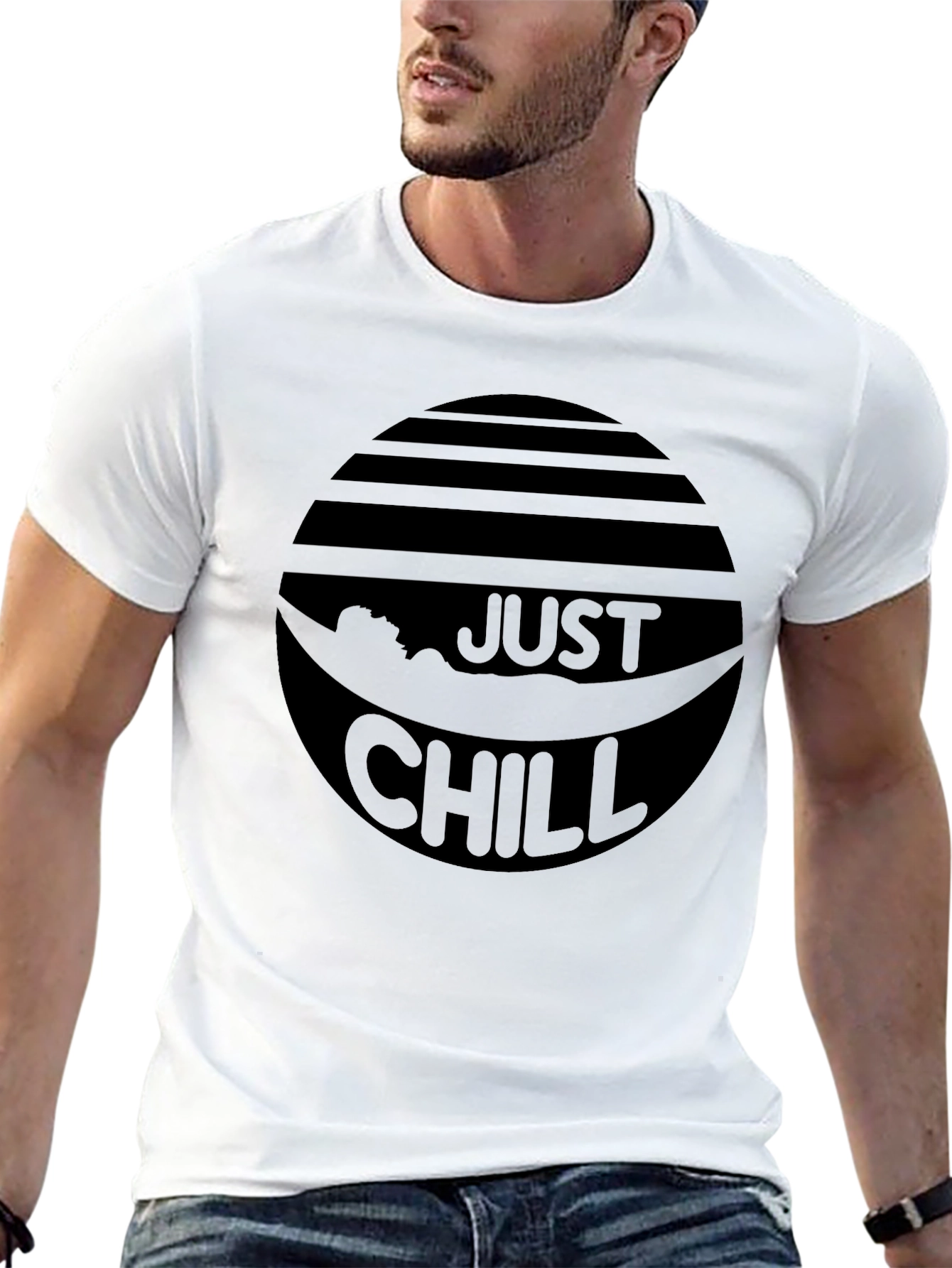 Just Chill Black Graphic Tee - Relaxed Comfort