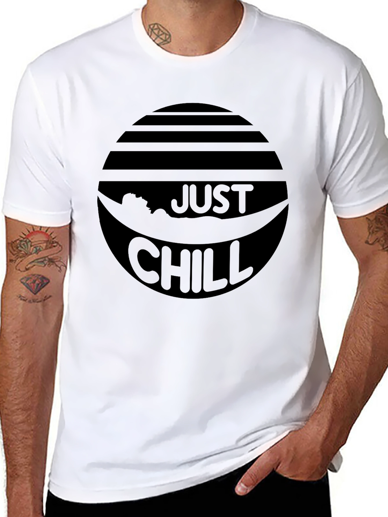Just Chill Black Graphic Tee - Relaxed Comfort